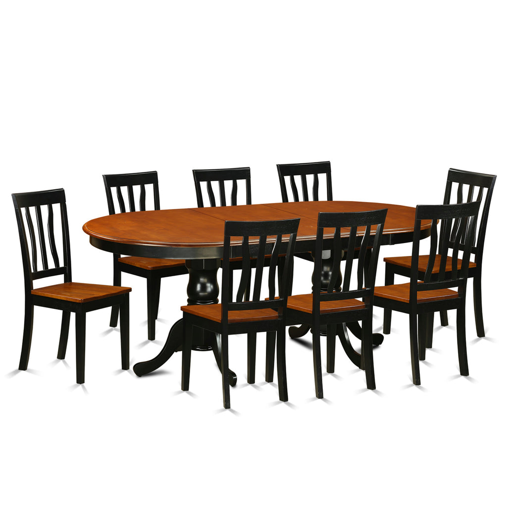 East West Furniture PLAN9-BCH-W 9 Piece Dining Table Set Includes an Oval Dining Room Table with Butterfly Leaf and 8 Wood Seat Chairs