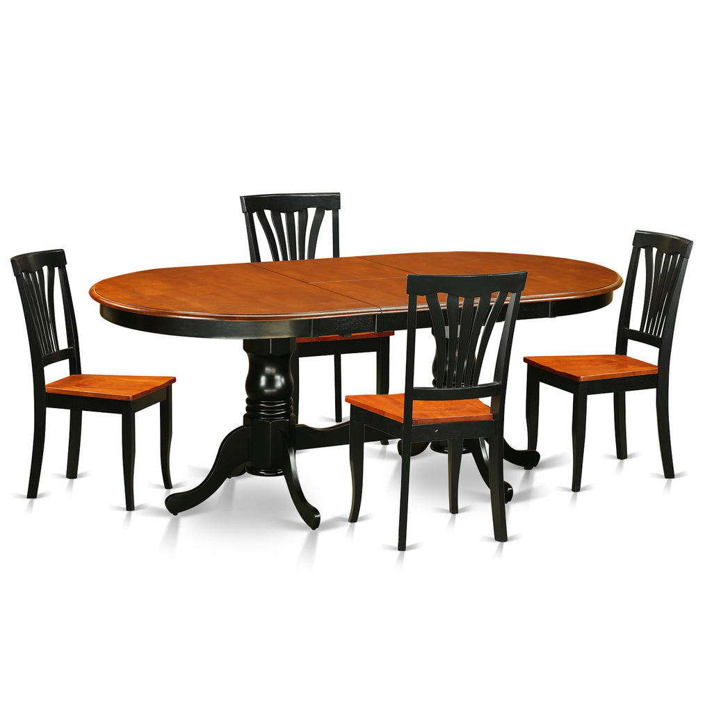 East West Furniture PLAV5-BCH-W 5 Piece Dining Room Furniture Set Includes an Oval Kitchen Table with Butterfly Leaf and 4 Dining Chairs