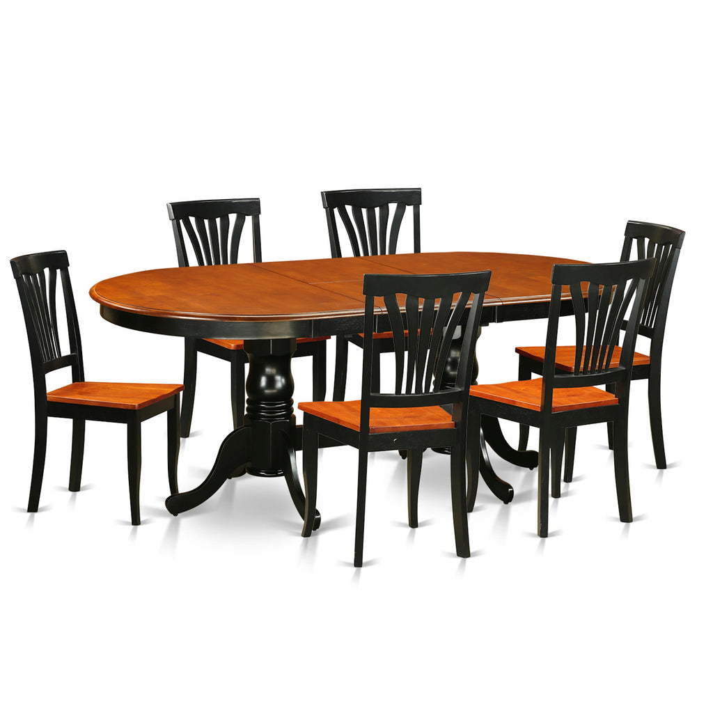East West Furniture PLAV7-BCH-W 7 Piece Dining Room Furniture Set Consist of an Oval Kitchen Table with Butterfly Leaf and 6 Dining Chairs
