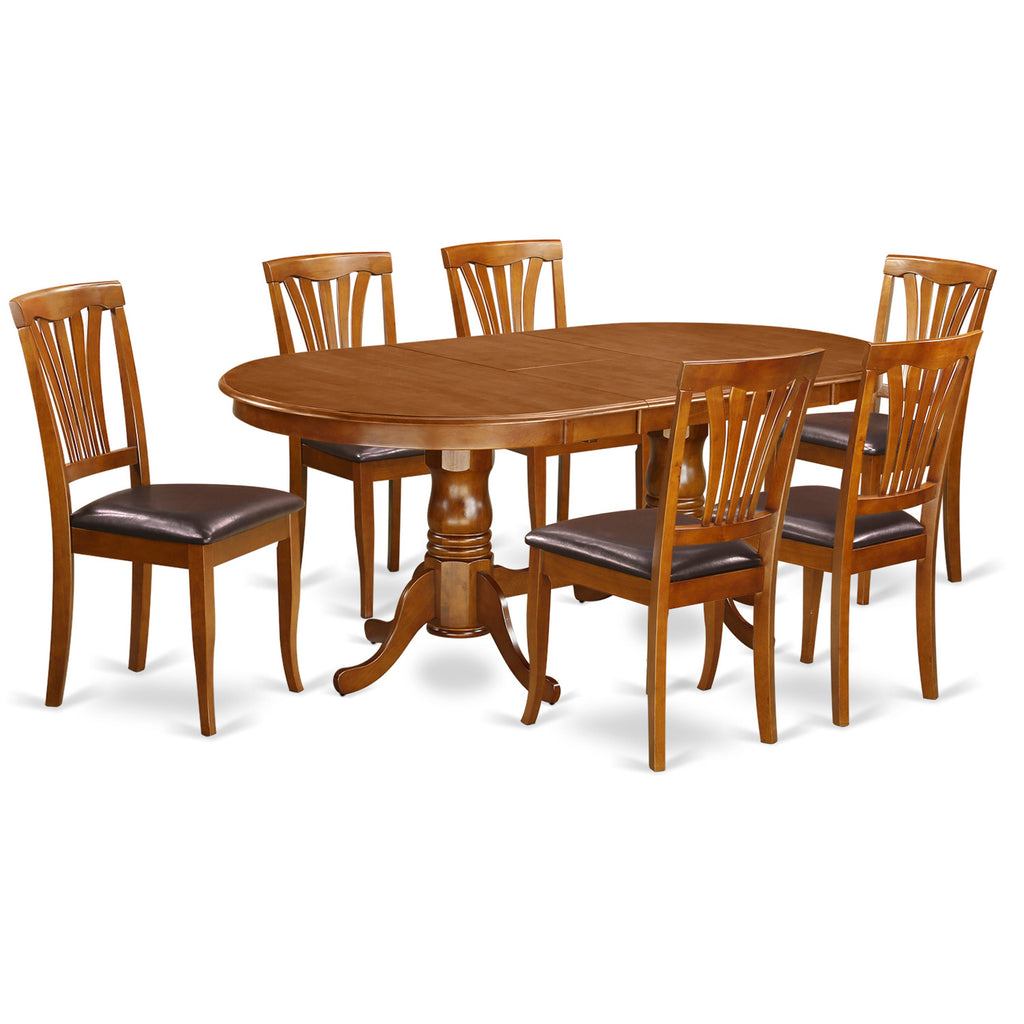 East West Furniture PLAV7-SBR-LC 7 Piece Dining Set Consist of an Oval Dining Table with Butterfly Leaf and 6 Faux Leather Kitchen Room Chairs