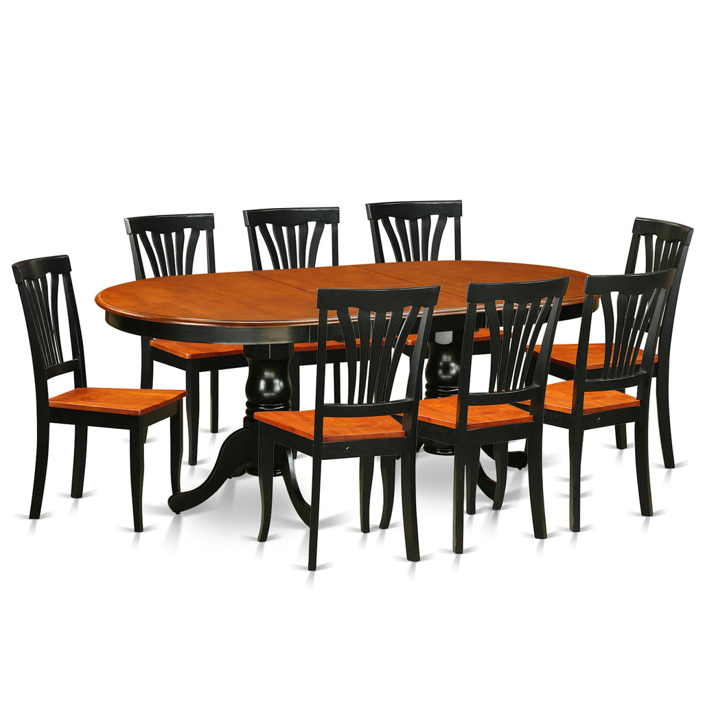 East West Furniture PLAV9-BCH-W 9 Piece Dining Set Includes an Oval Dining Room Table with Butterfly Leaf and 8 Kitchen Chairs, 42x78 Inch, Black & Cherry