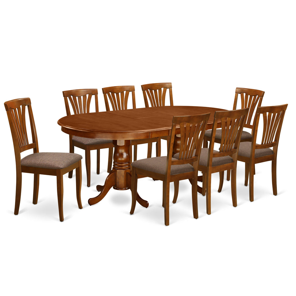 East West Furniture PLAV9-SBR-C 9 Piece Dining Table Set Includes an Oval Dining Room Table with Butterfly Leaf and 8 Linen Fabric Upholstered Chairs