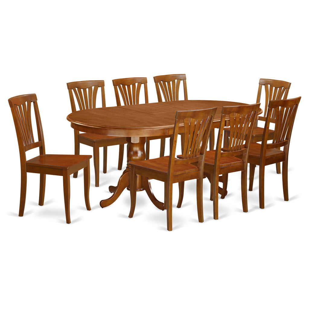 El juego de muebles de comedor de 9 piezas East West Furniture PLAV9-SBR-W incluye una mesa de cocina ovalada con hojas de mariposa y 8 sillas de comedor.