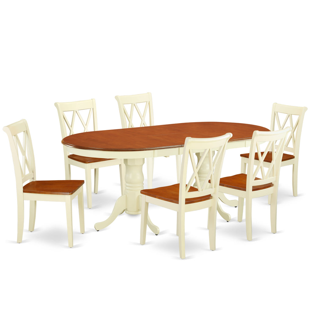 PLCL7-BMK-W Juego de comedor de 7 piezas: mesa ovalada de 42 x 78 y 6 sillas de cocina, color suero de leche y cereza
