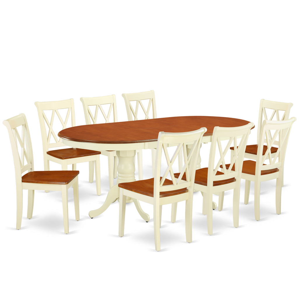 Juego de comedor PLCL9-BMK-W de 9 piezas: mesa ovalada de 42 x 78 y 8 sillas de cocina, color suero de leche y cereza.