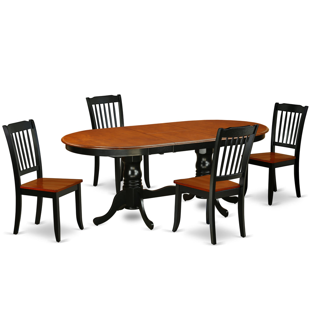 Juego de mesa de comedor de 5 piezas East West Furniture PLDA5-BCH-W para 4 personas. Incluye una mesa de cocina ovalada con diseño de hojas de mariposa y 4 sillas de comedor de cocina.