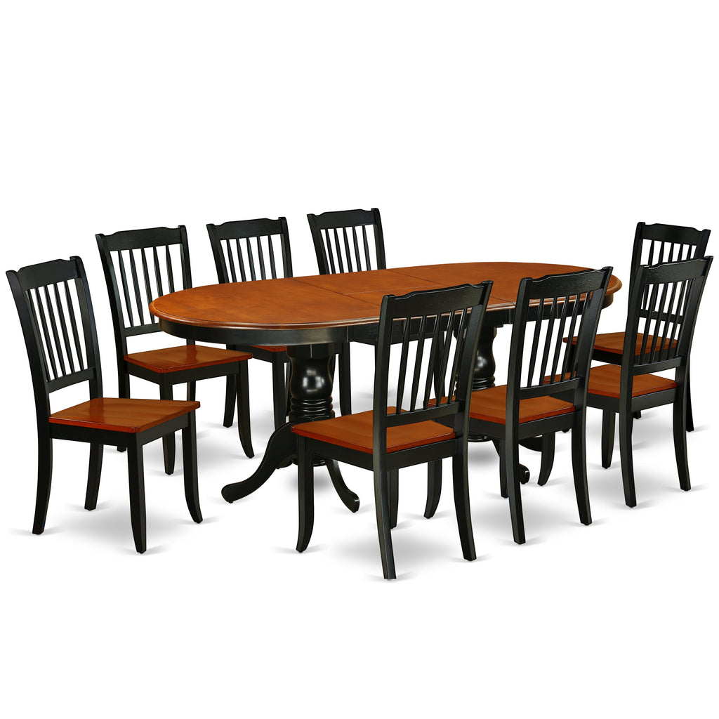 El juego de mesa de comedor moderno de 9 piezas East West Furniture PLDA9-BCH-W incluye una mesa ovalada de madera con hojas de mariposa y 8 sillas de comedor de cocina.