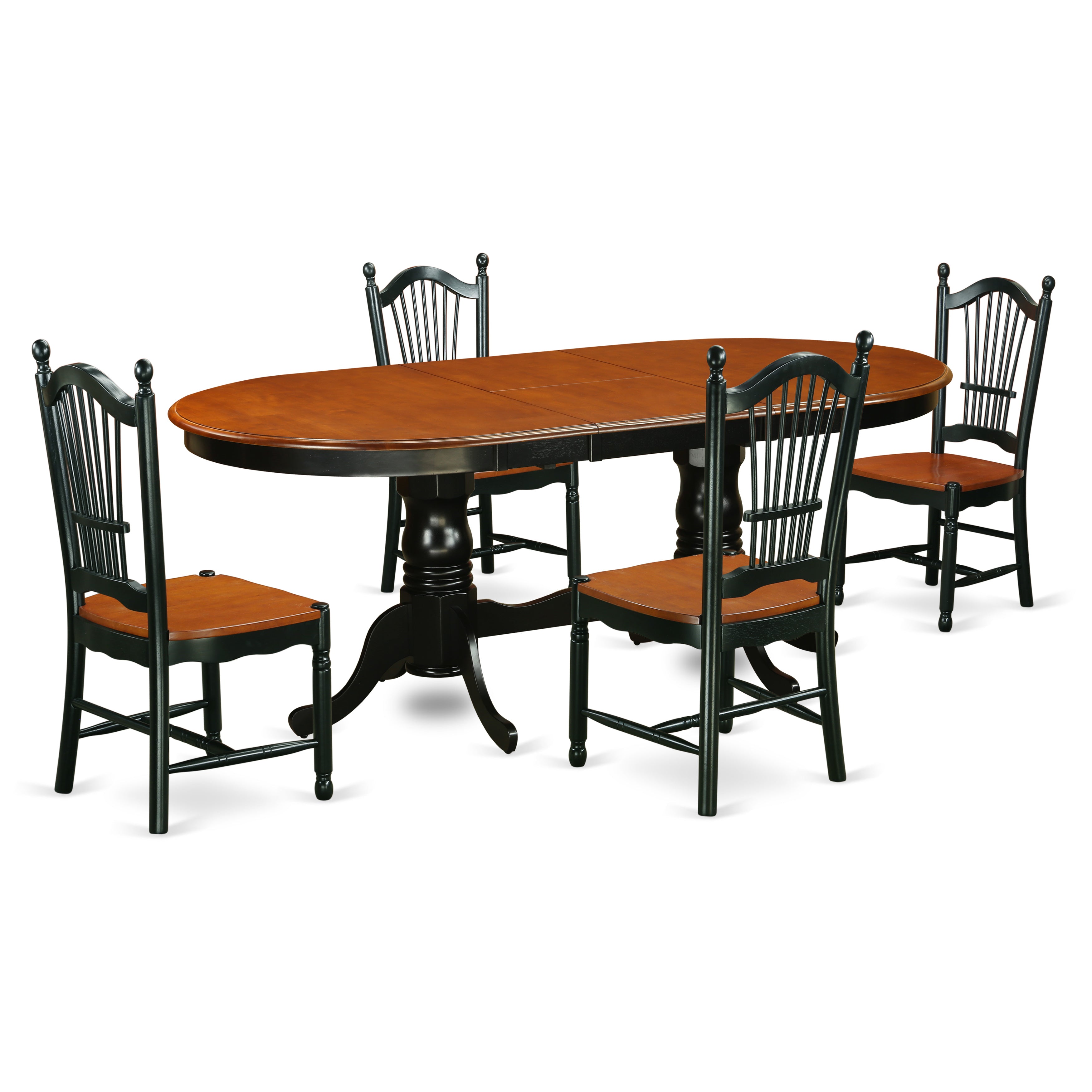 El juego de mesa de comedor de 5 piezas East West Furniture PLDO5-BCH-W incluye una mesa ovalada de madera con hojas de mariposa y 4 sillas de comedor de cocina.