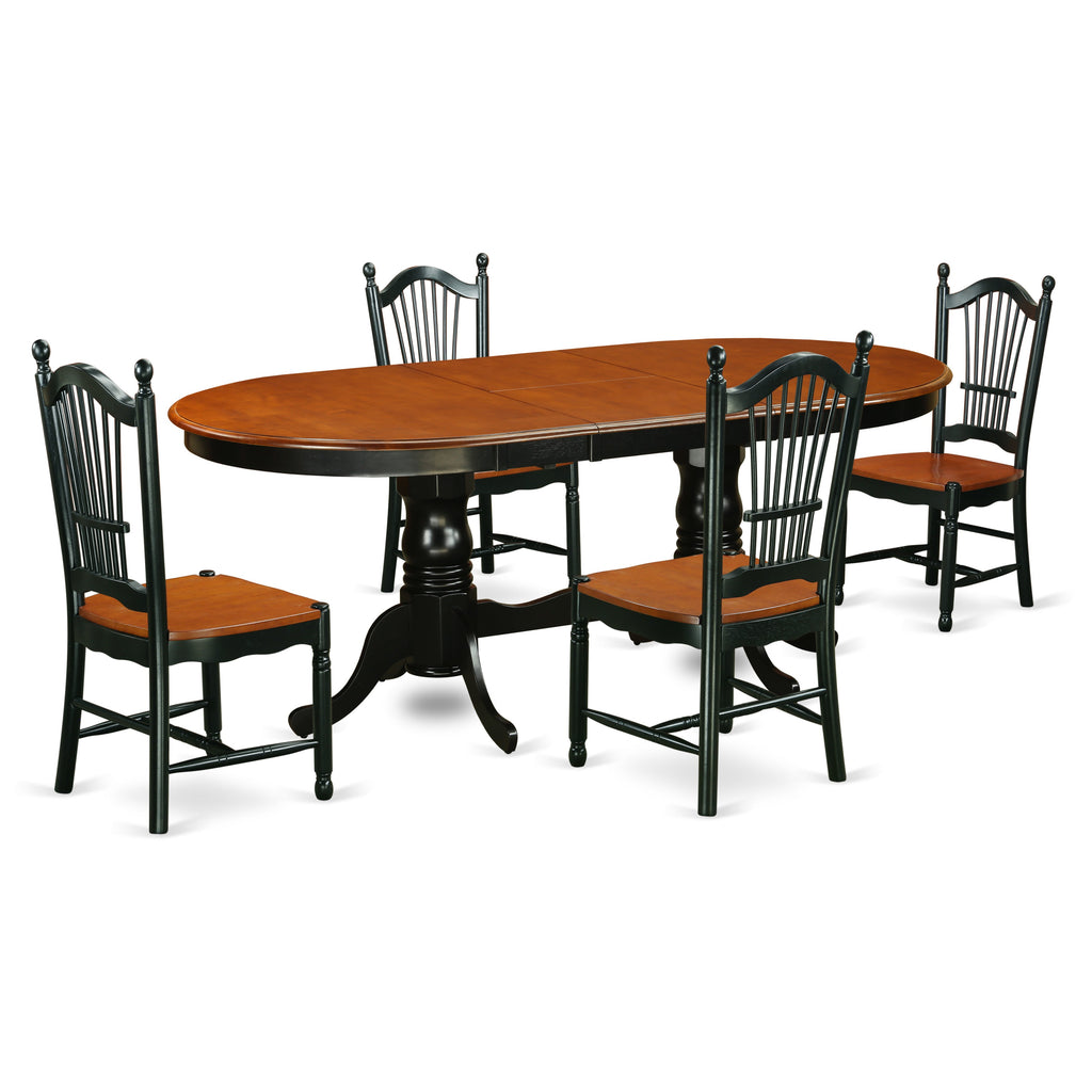 East West Furniture PLDO5-BCH-W 5 Piece Dining Room Table Set Includes an Oval Wooden Table with Butterfly Leaf and 4 Kitchen Dining Chairs