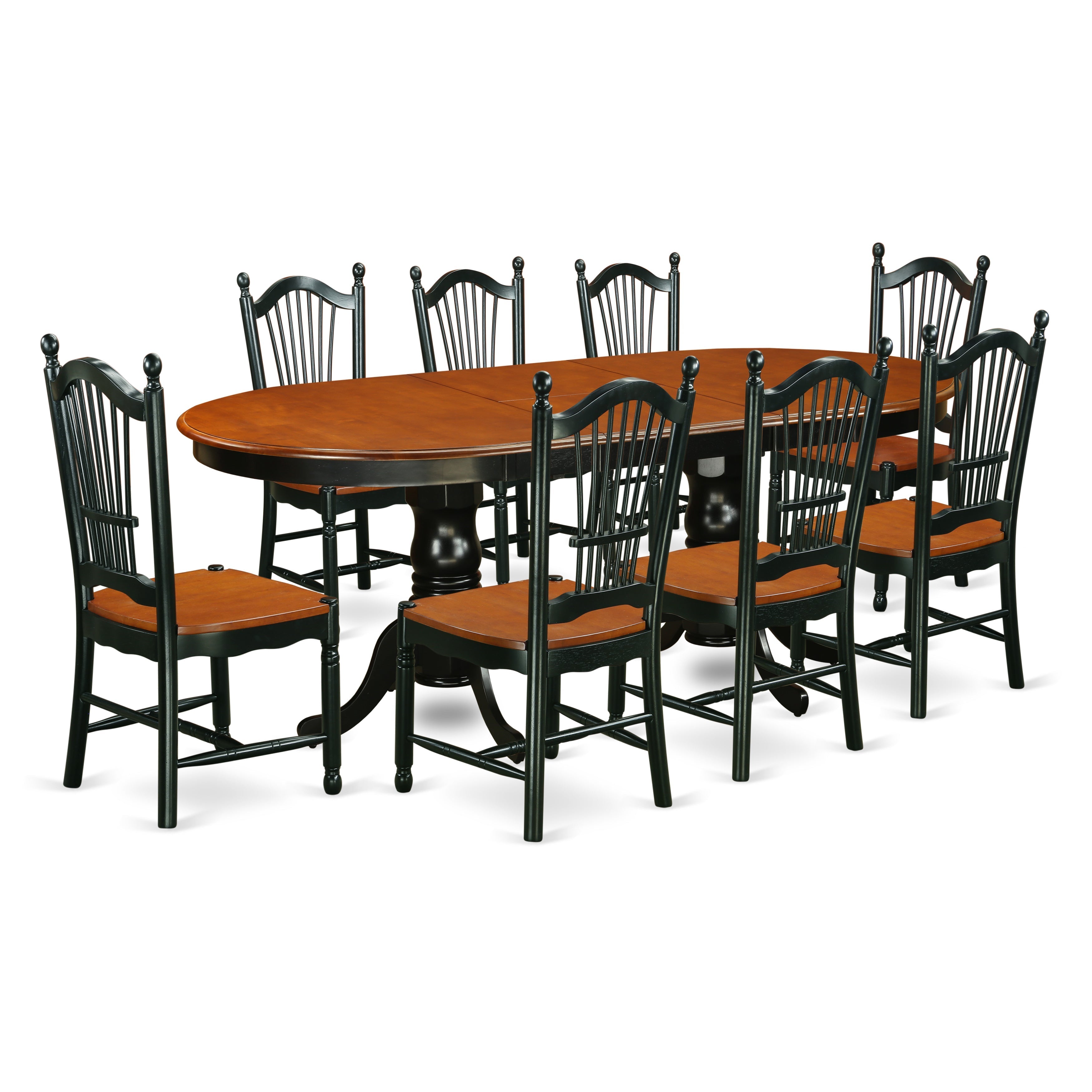El juego de muebles de comedor East West Furniture PLDO9-BCH-W de 9 piezas incluye una mesa ovalada de madera con hojas de mariposa y 8 sillas de comedor de cocina.