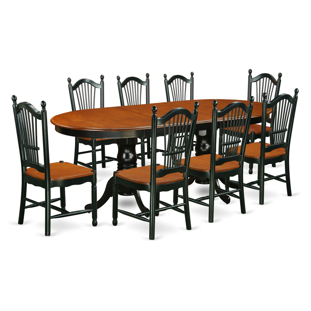 El juego de muebles de comedor East West Furniture PLDO9-BCH-W de 9 piezas incluye una mesa ovalada de madera con hojas de mariposa y 8 sillas de comedor de cocina.