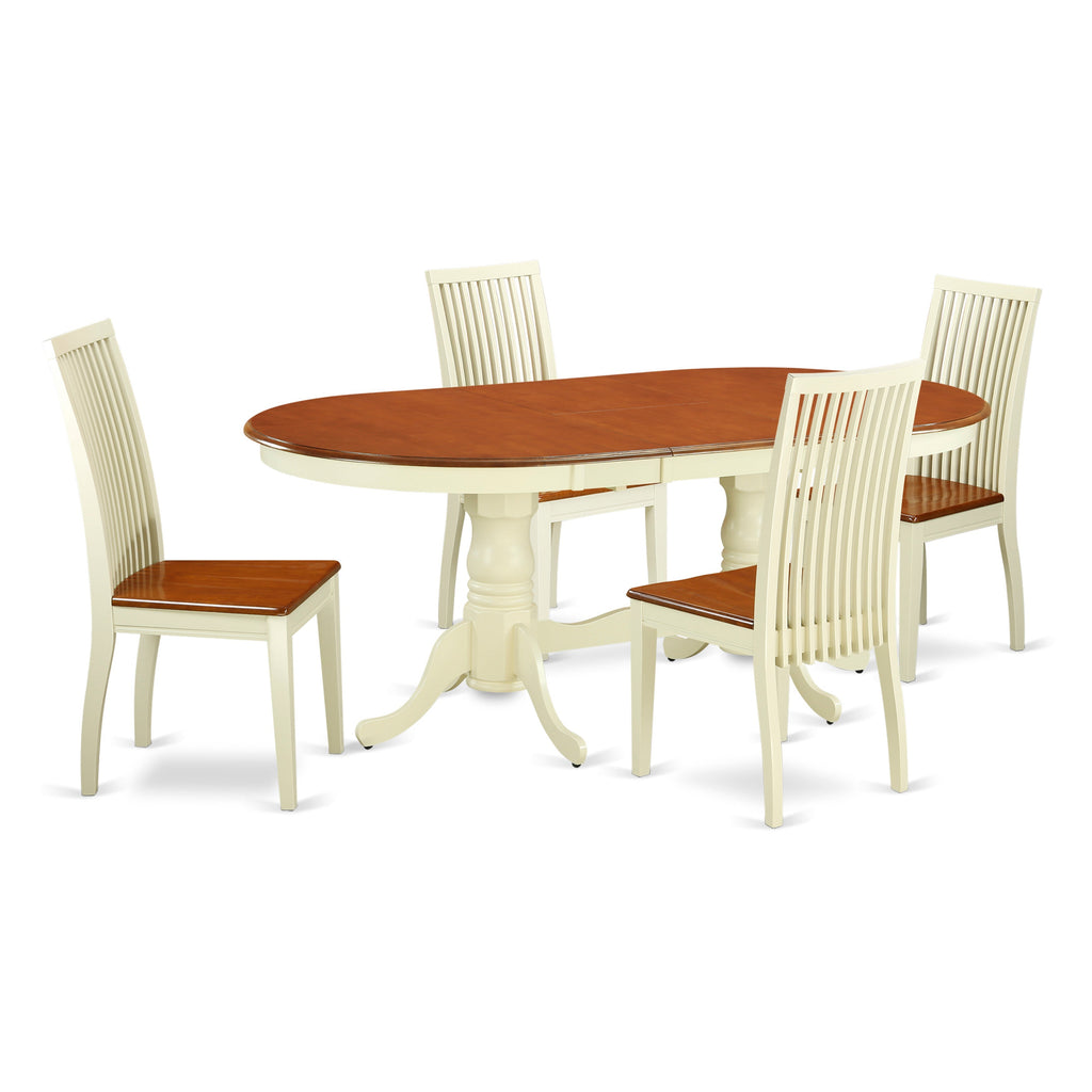 Juego de comedor de 5 piezas East West Furniture PLIP5-BMK-W para 4 personas. Incluye una mesa de comedor ovalada con diseño de hojas de mariposa y 4 sillas de comedor de cocina.