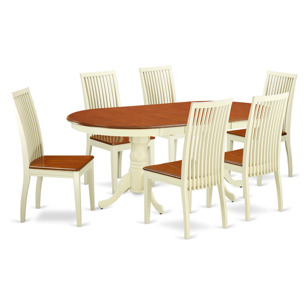 East West Furniture PLIP7-BMK-W 7 Piece Kitchen Table Set Consist of an Oval Dining Table with Butterfly Leaf and 6 Dining Room Chairs