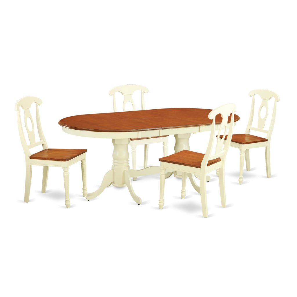Juego de mesa de comedor de 5 piezas East West Furniture PLKE5-WHI-W para 4 personas. Incluye una mesa de cocina ovalada con diseño de hojas de mariposa y 4 sillas de comedor de cocina.