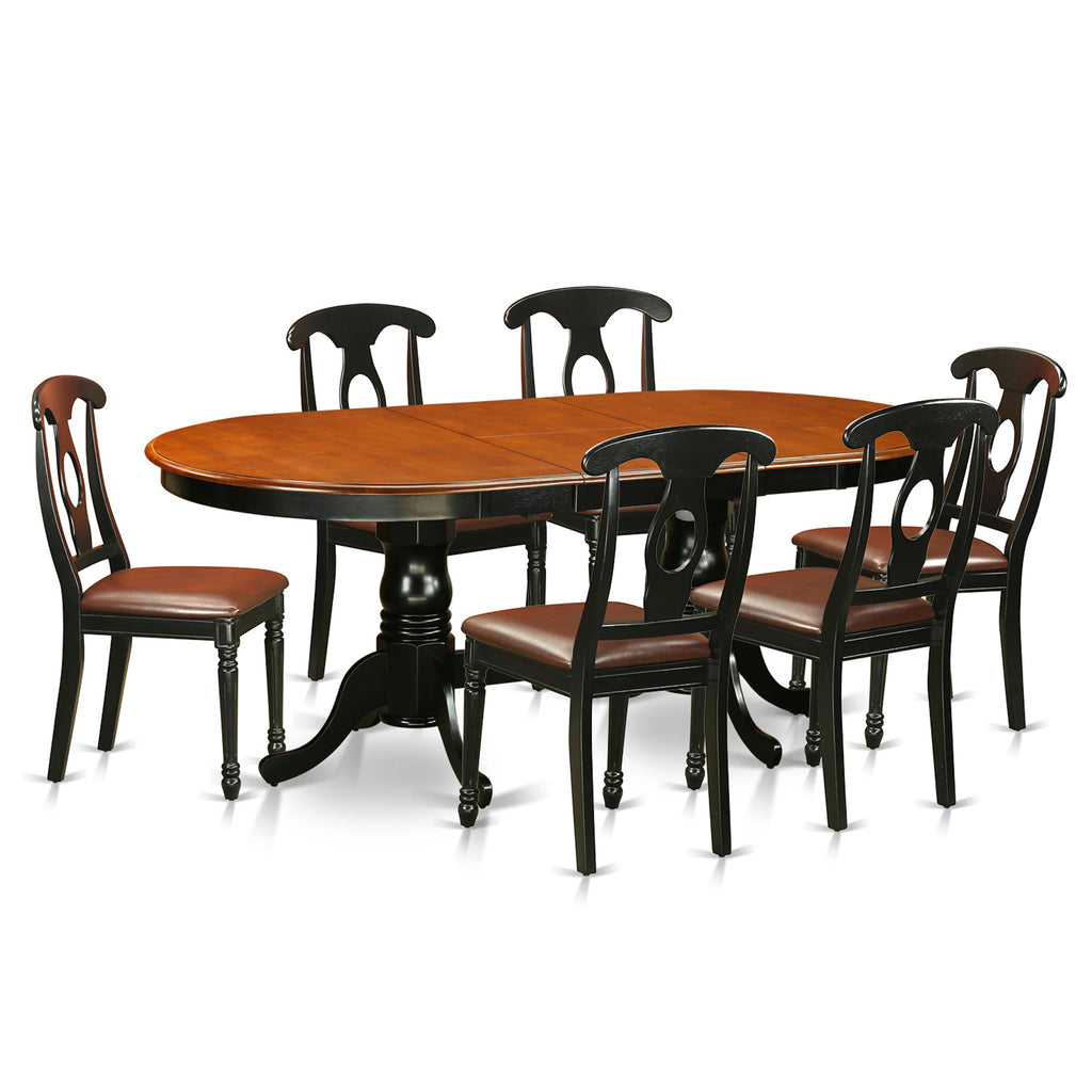 El juego de mesa de comedor de 7 piezas PLKE7-BCH-LC de East West Furniture consta de una mesa de comedor ovalada con hojas de mariposa y 6 sillas de comedor de cuero sintético.