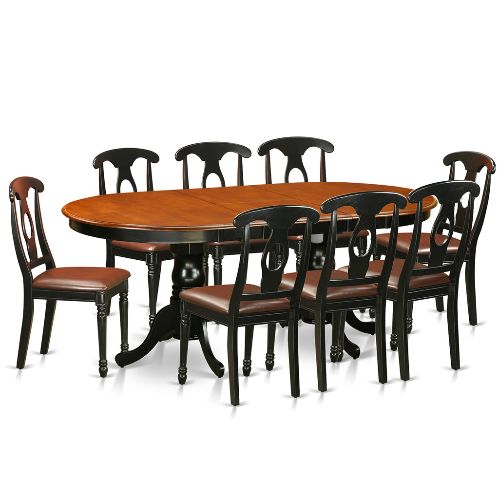 East West Furniture PLKE9-BCH-LC 9 Piece Dining Room Furniture Set Includes an Oval Kitchen Table with Butterfly Leaf and 8 Faux Leather Upholstered Dining Chairs