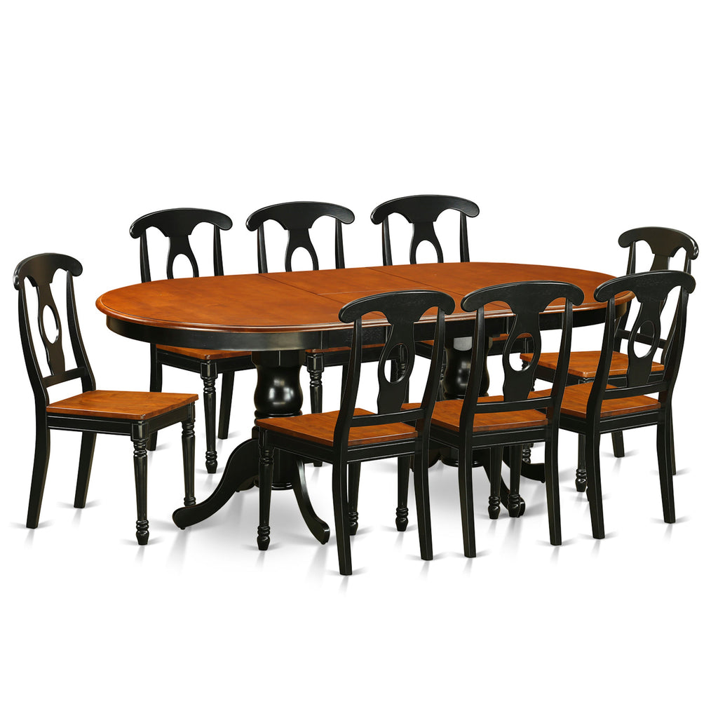 El juego de mesa de comedor de 9 piezas PLKE9-BCH-W de East West Furniture incluye una mesa de comedor ovalada con hojas de mariposa y 8 sillas con asiento de madera.
