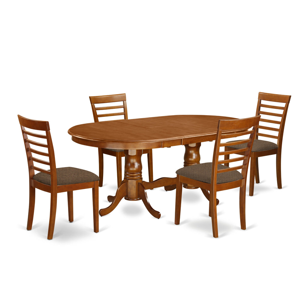 East West Furniture PLML5-SBR-C 5 Piece Dining Set Includes an Oval Dining Room Table with Butterfly Leaf and 4 Linen Fabric Upholstered Kitchen Chairs