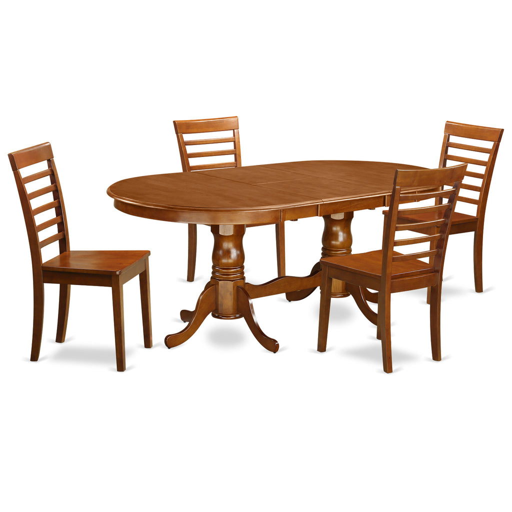 Juego de muebles de comedor de 5 piezas East West Furniture PLML5-SBR-W. Incluye una mesa de cocina ovalada con hojas de mariposa y 4 sillas de comedor.