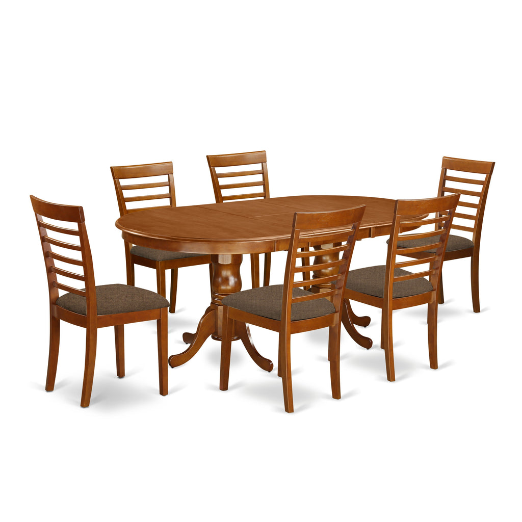 East West Furniture PLML7-SBR-C 7 Piece Modern Dining Table Set Consist of an Oval Wooden Table with Butterfly Leaf and 6 Linen Fabric Kitchen Dining Chairs