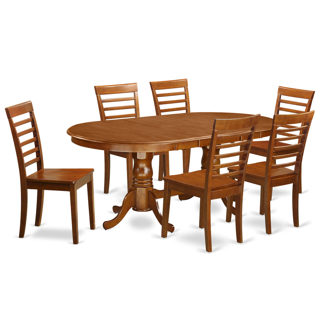 Juego de mesa de cocina de 7 piezas East West Furniture PLML7-SBR-W compuesto por una mesa de comedor ovalada con hojas de mariposa y 6 sillas de comedor.