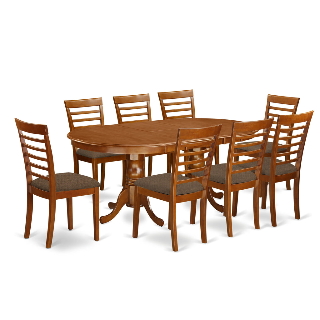 East West Furniture PLML9-SBR-C 9 Piece Kitchen Table Set Includes an Oval Dining Table with Butterfly Leaf and 8 Linen Fabric Dining Room Chairs