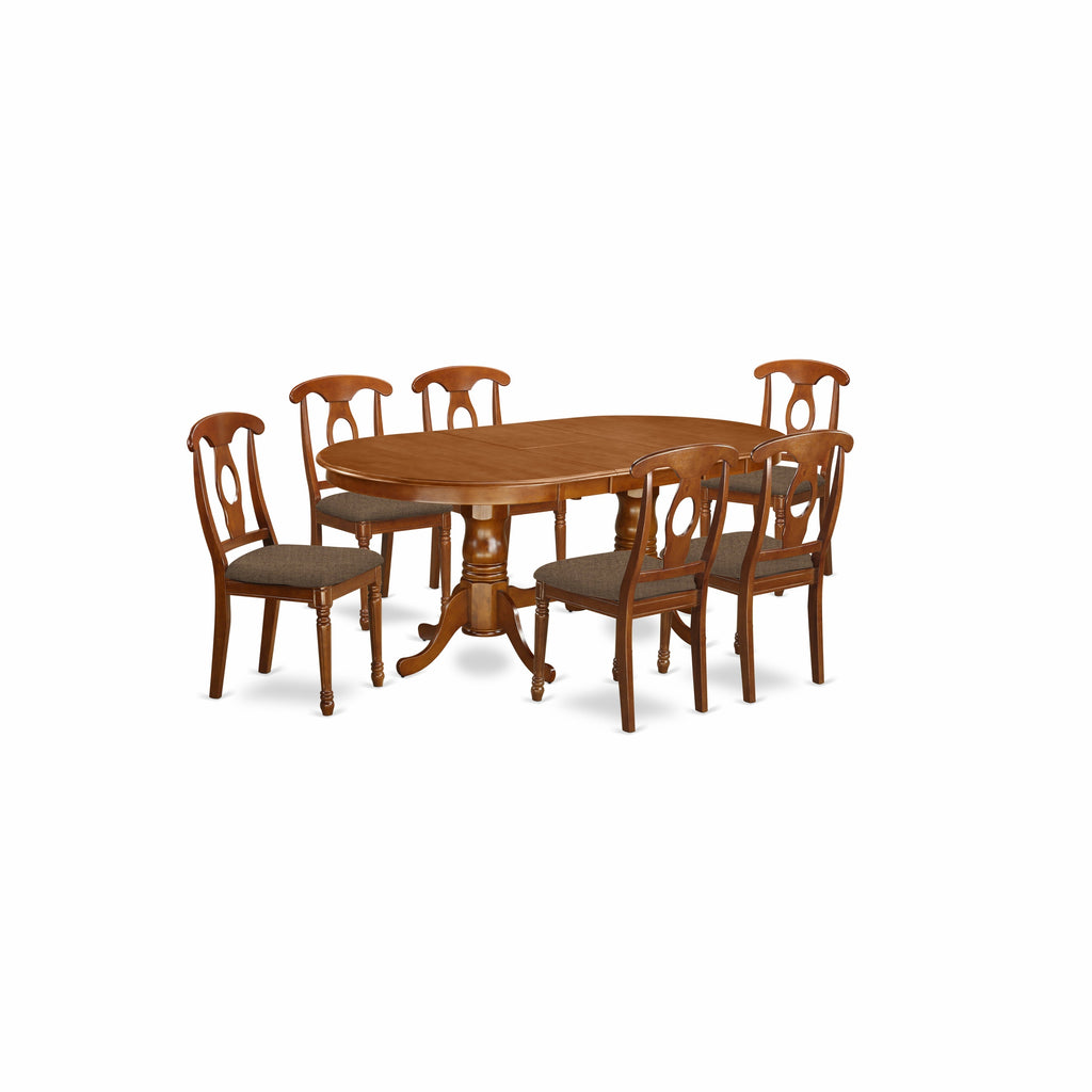 East West Furniture PLNA7-SBR-C 7 Piece Kitchen Table Set Consist of an Oval Dining Table with Butterfly Leaf and 6 Linen Fabric Dining Room Chairs
