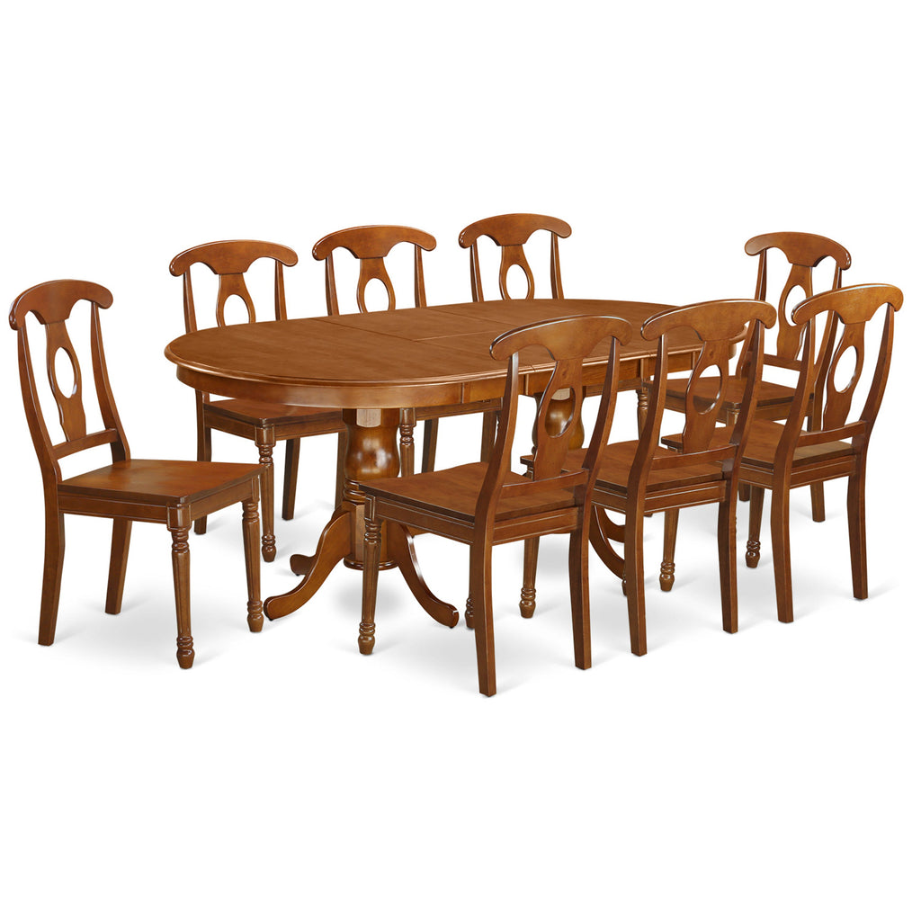 East West Furniture PLNA9-SBR-W 9 Piece Dining Room Furniture Set Includes an Oval Kitchen Table with Butterfly Leaf and 8 Dining Chairs