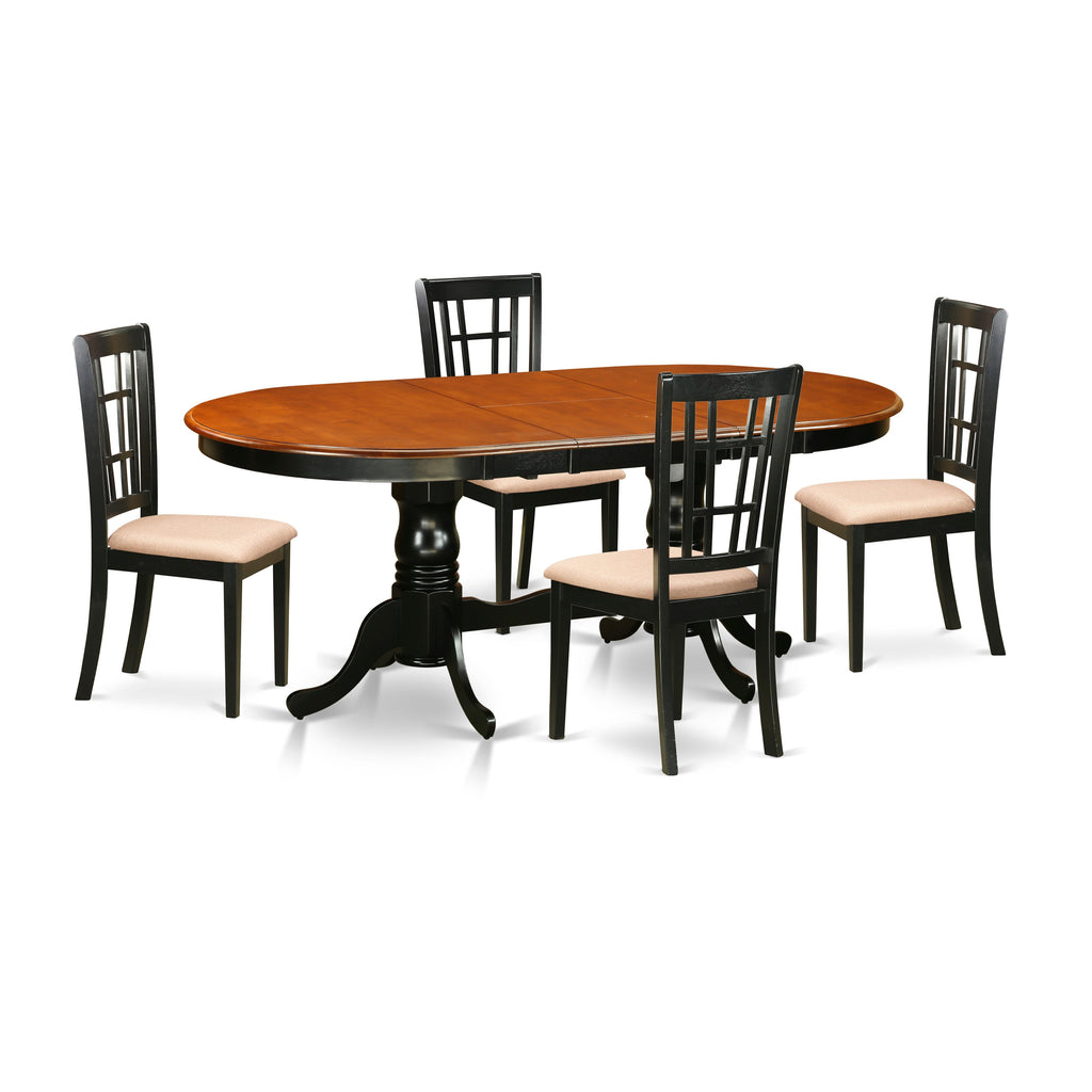 Juego de mesa de comedor de 5 piezas East West Furniture PLNI5-BCH-C para 4 personas. Incluye una mesa de cocina ovalada con diseño de hojas de mariposa y 4 sillas de comedor de cocina de tela de lino.