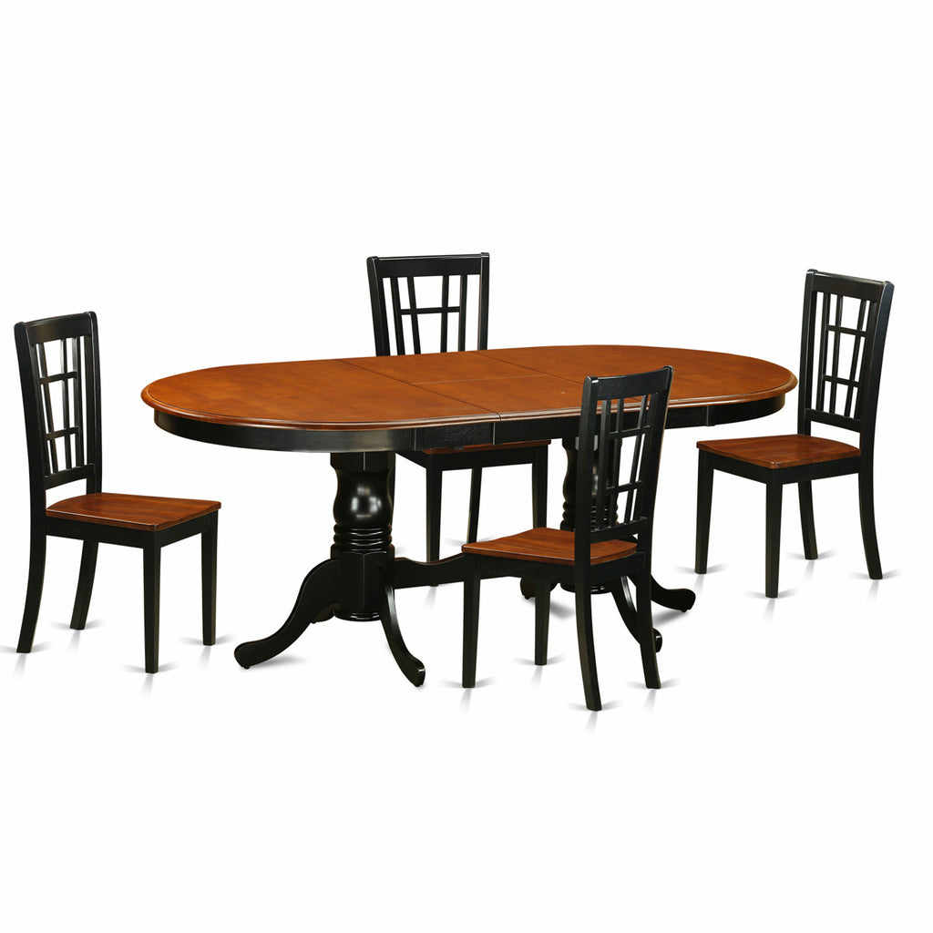 East West Furniture PLNI5-BCH-W 5 Piece Dining Room Furniture Set Includes an Oval Wooden Table with Butterfly Leaf and 4 Kitchen Dining Chairs