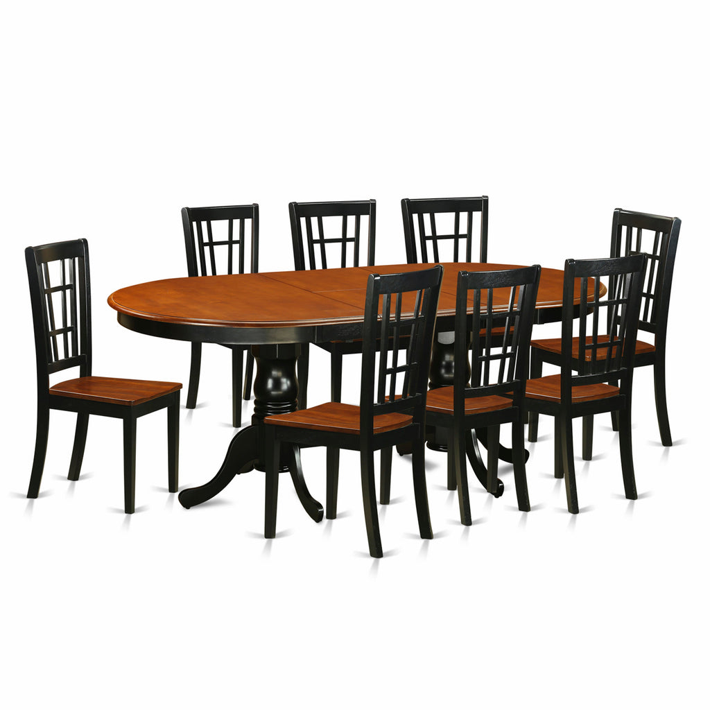 East West Furniture PLNI9-BCH-W 9 Piece Dining Table Set Includes an Oval Dining Room Table with Butterfly Leaf and 8 Wood Seat Chairs