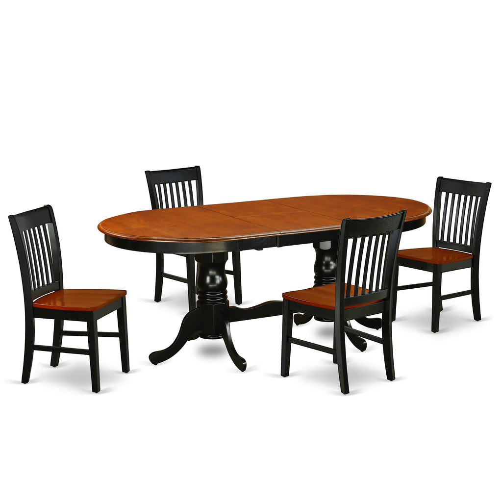 El juego de mesa de comedor moderno de 5 piezas East West Furniture PLNO5-BCH-W incluye una mesa ovalada de madera con hojas de mariposa y 4 sillas de comedor de cocina.