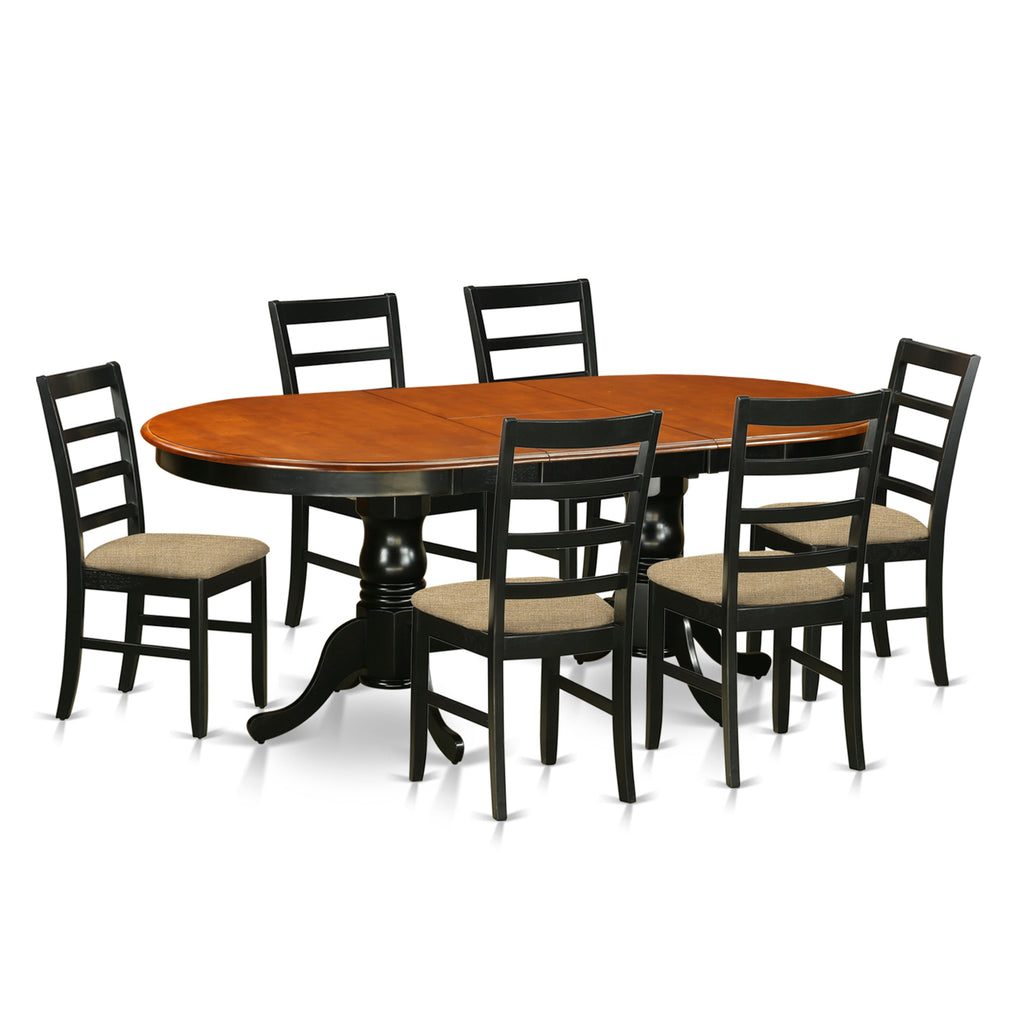Juego de mesa de comedor de 7 piezas East West Furniture PLPF7-BCH-C compuesto por una mesa de comedor ovalada con hojas de mariposa y 6 sillas de comedor de tela de lino.