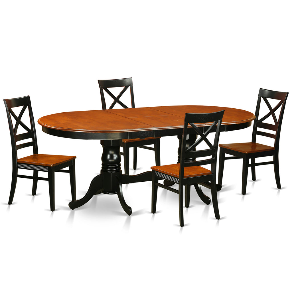 Juego de mesa de cocina de 5 piezas East West Furniture PLQU5-BCH-W para 4 personas. Incluye una mesa de comedor ovalada con diseño de hojas de mariposa y 4 sillas de comedor.