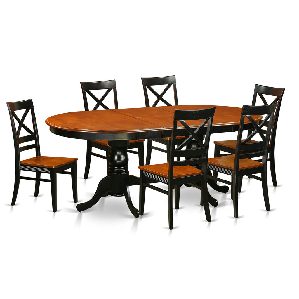 Juego de comedor de 7 piezas East West Furniture PLQU7-BCH-W compuesto por una mesa de comedor ovalada con hojas de mariposa y 6 sillas de cocina.