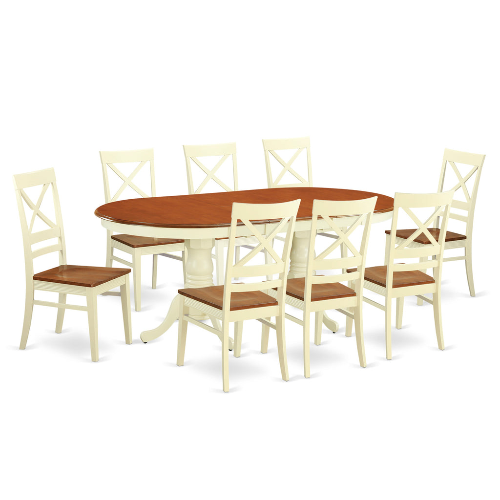 East West Furniture PLQU9-WHI-W 9 Piece Dining Room Furniture Set Includes an Oval Kitchen Table with Butterfly Leaf and 8 Dining Chairs