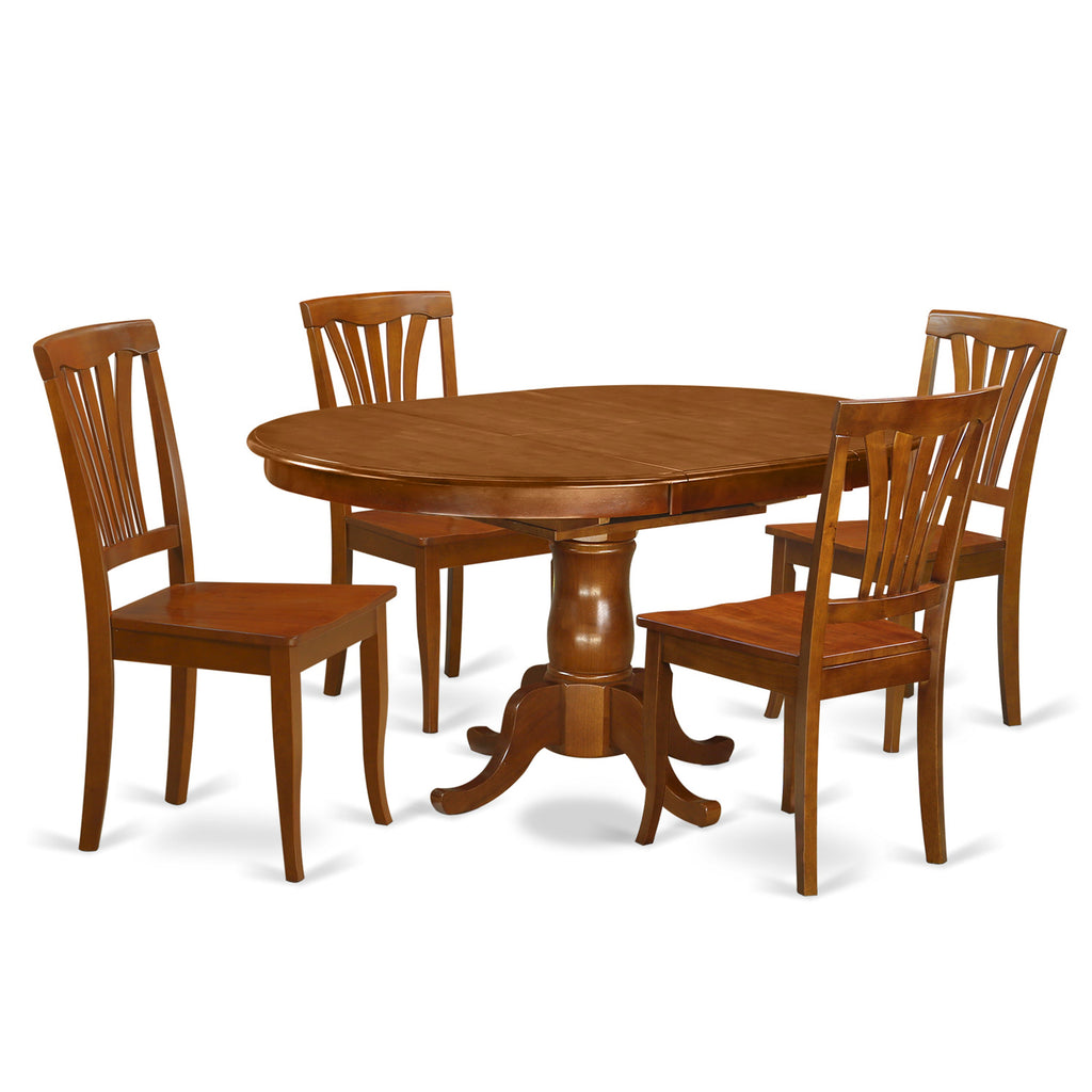 East West Furniture POAV5-SBR-W 5 Piece Modern Dining Table Set Includes an Oval Wooden Table with Butterfly Leaf and 4 Dining Chairs