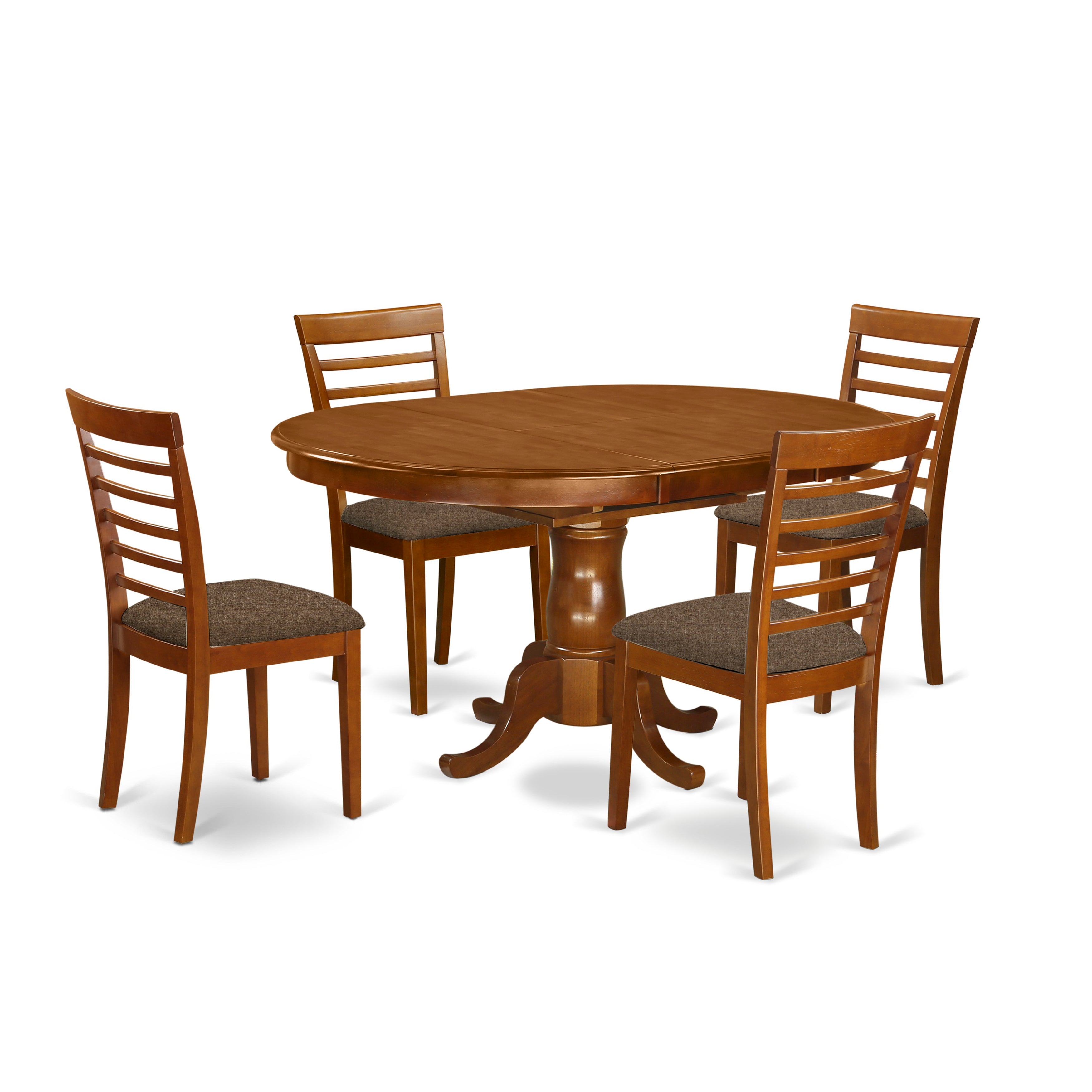 Juego de mesa de comedor de 5 piezas East West Furniture POML5-SBR-C para 4 personas. Incluye una mesa de cocina ovalada con diseño de hojas de mariposa y 4 sillas de comedor de tela de lino.