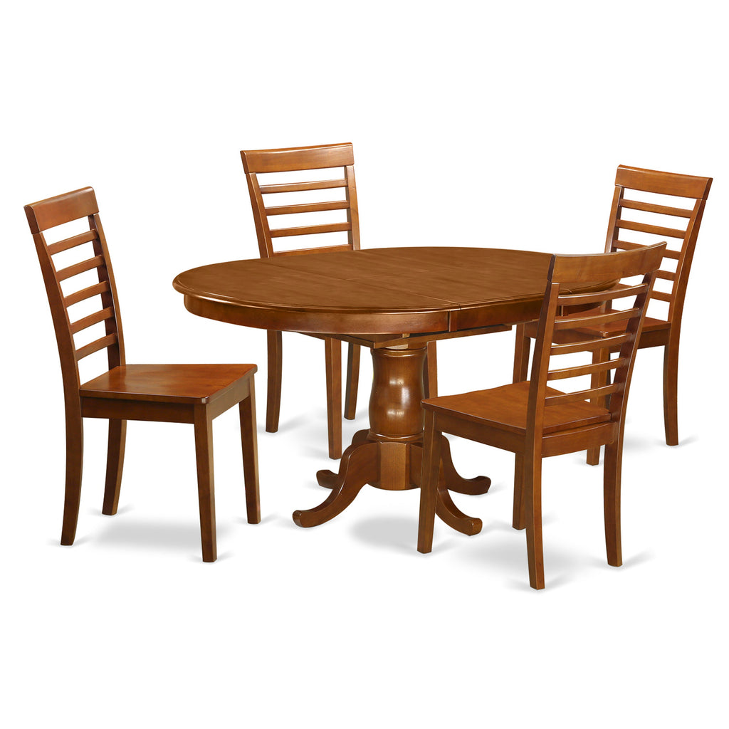 East West Furniture POML5-SBR-W 5 Piece Modern Dining Table Set Includes an Oval Wooden Table with Butterfly Leaf and 4 Dining Room Chairs