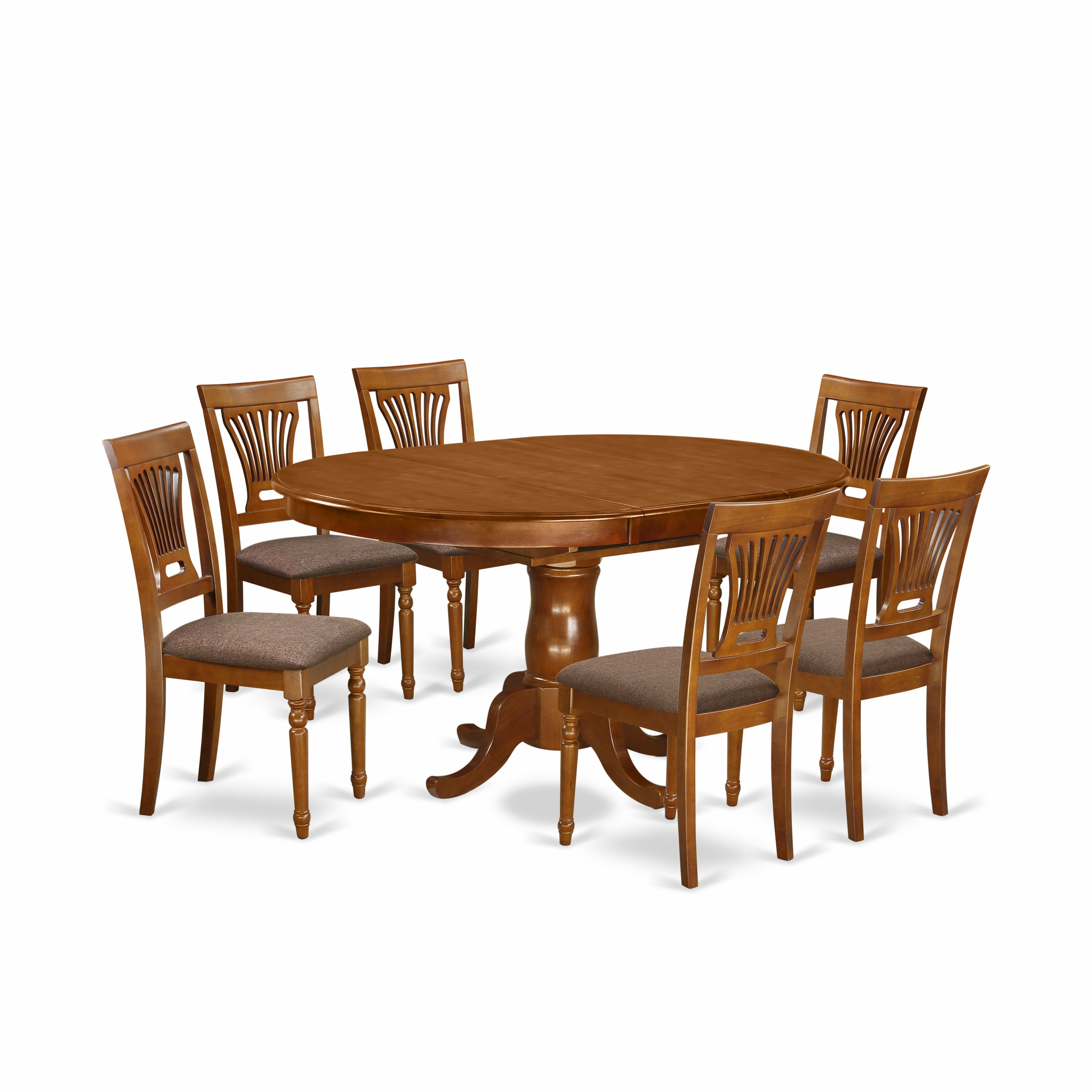 POPL7-SBR-C 5 Pc Portland Table having 18" Leaf and 4 hard wood Seat Chairs in Saddle Brown .