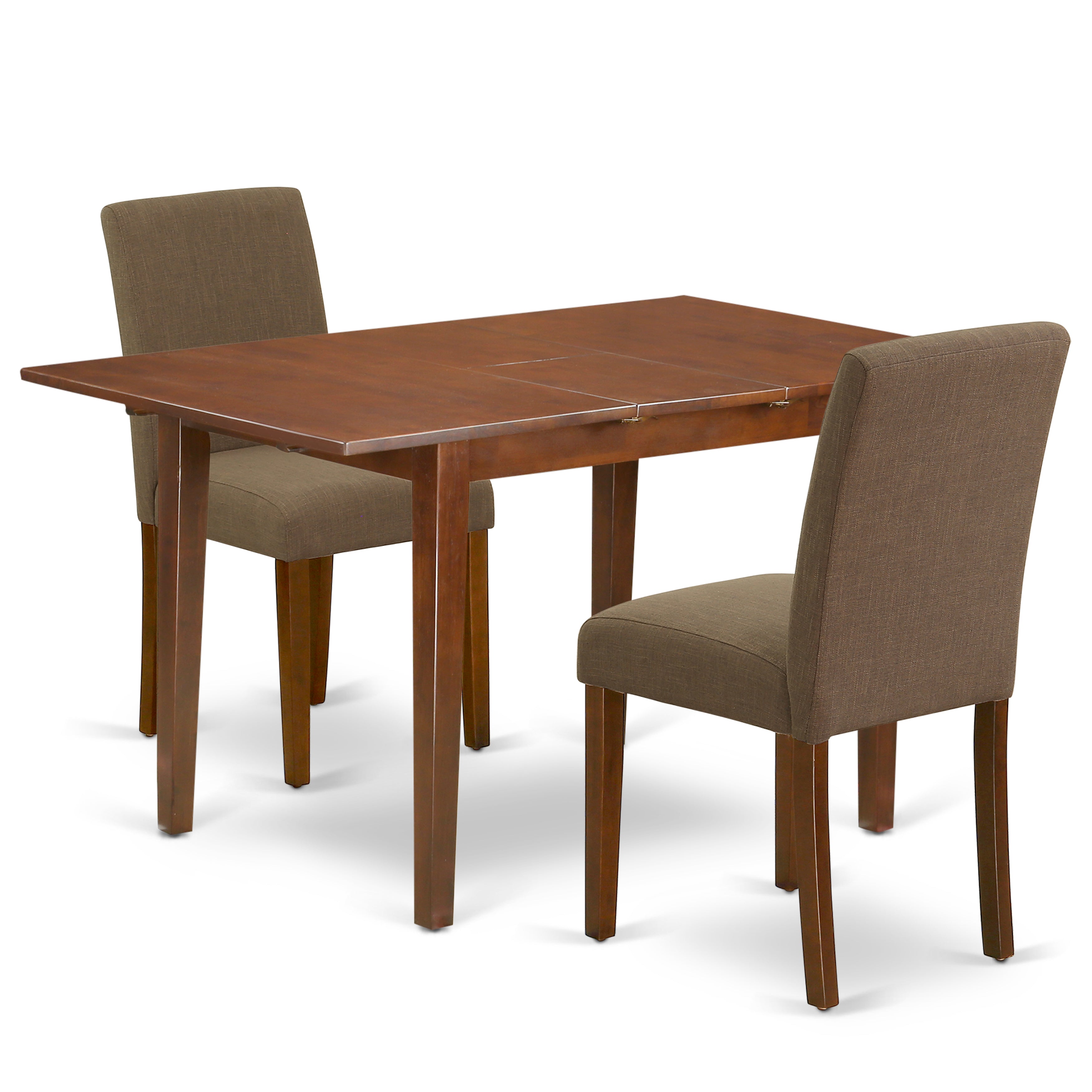 PSAB3-MAH-18 3Pc Rectangle 48/60 Inch Kitchen Table With 12 In Leaf And A Pair Of Parson Chair With Mahogany Leg And Linen Fabric Coffee