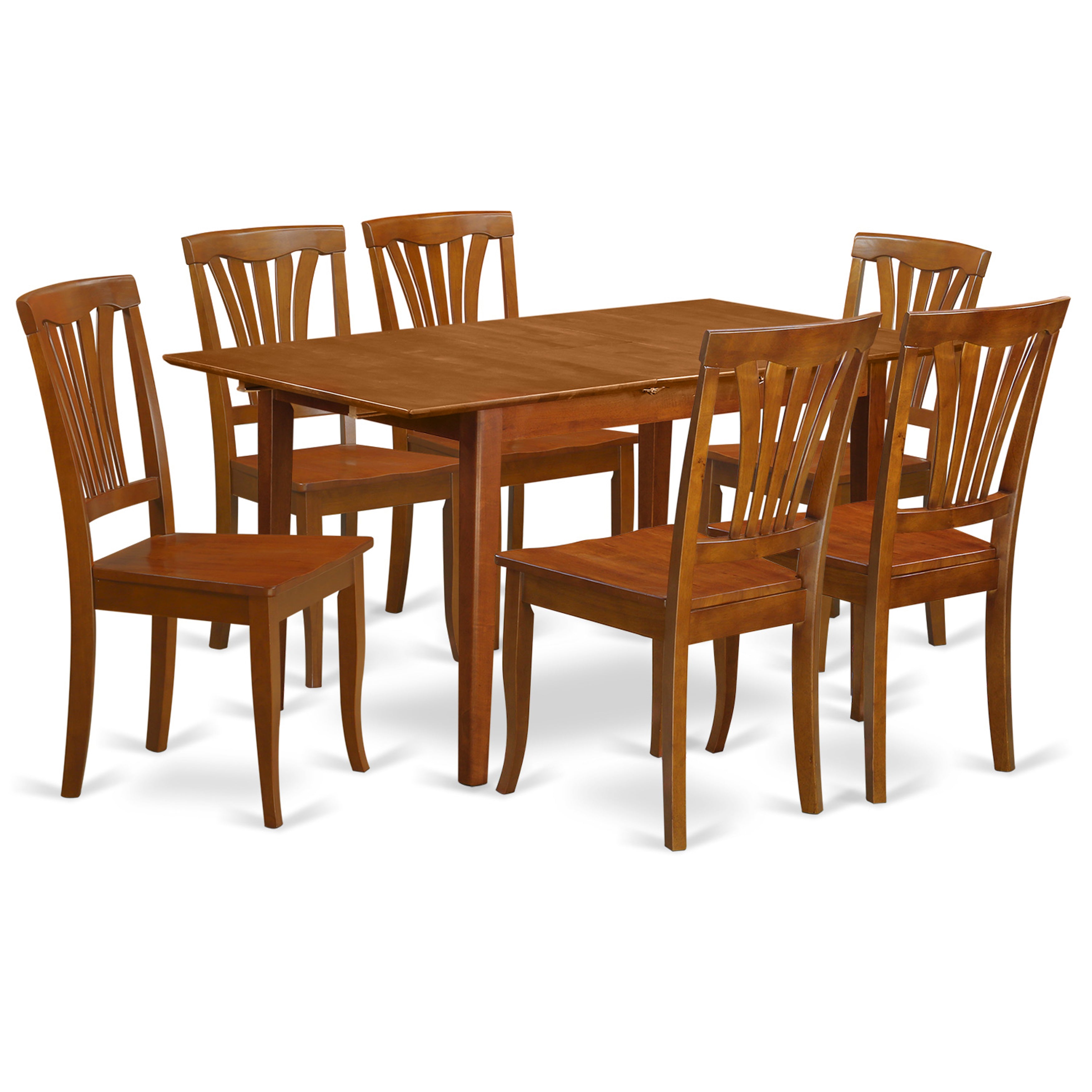 PSAV7-SBR-W 7 Pc small Table set - Table with Leaf and 6 Kitchen Chairs