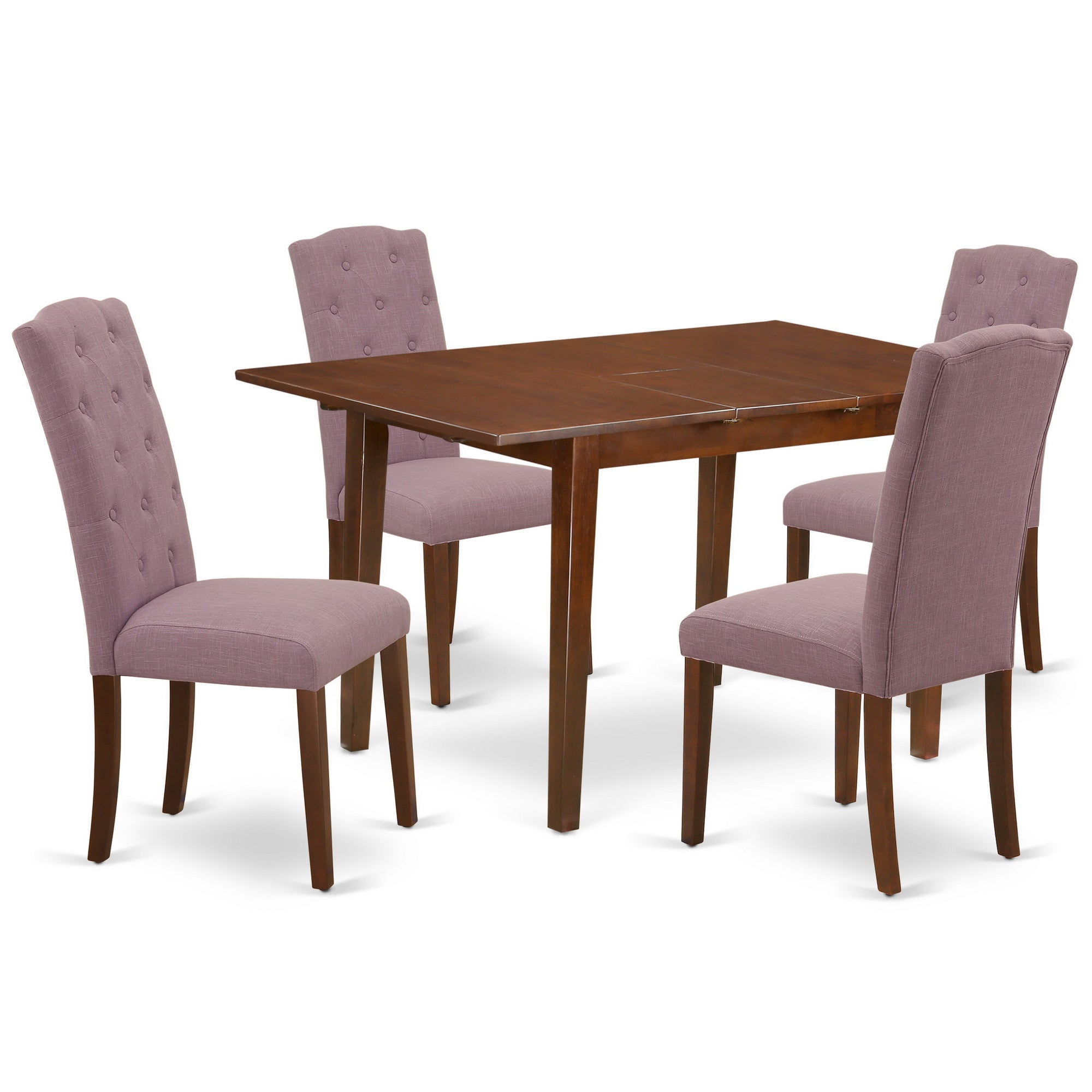 PSCE5-MAH-10 5Pc Dining Set Includes a Rectangle Dinette Table with Butterfly Leaf and Four Parson Chairs with Dahlia Fabric, Mahogany Finish