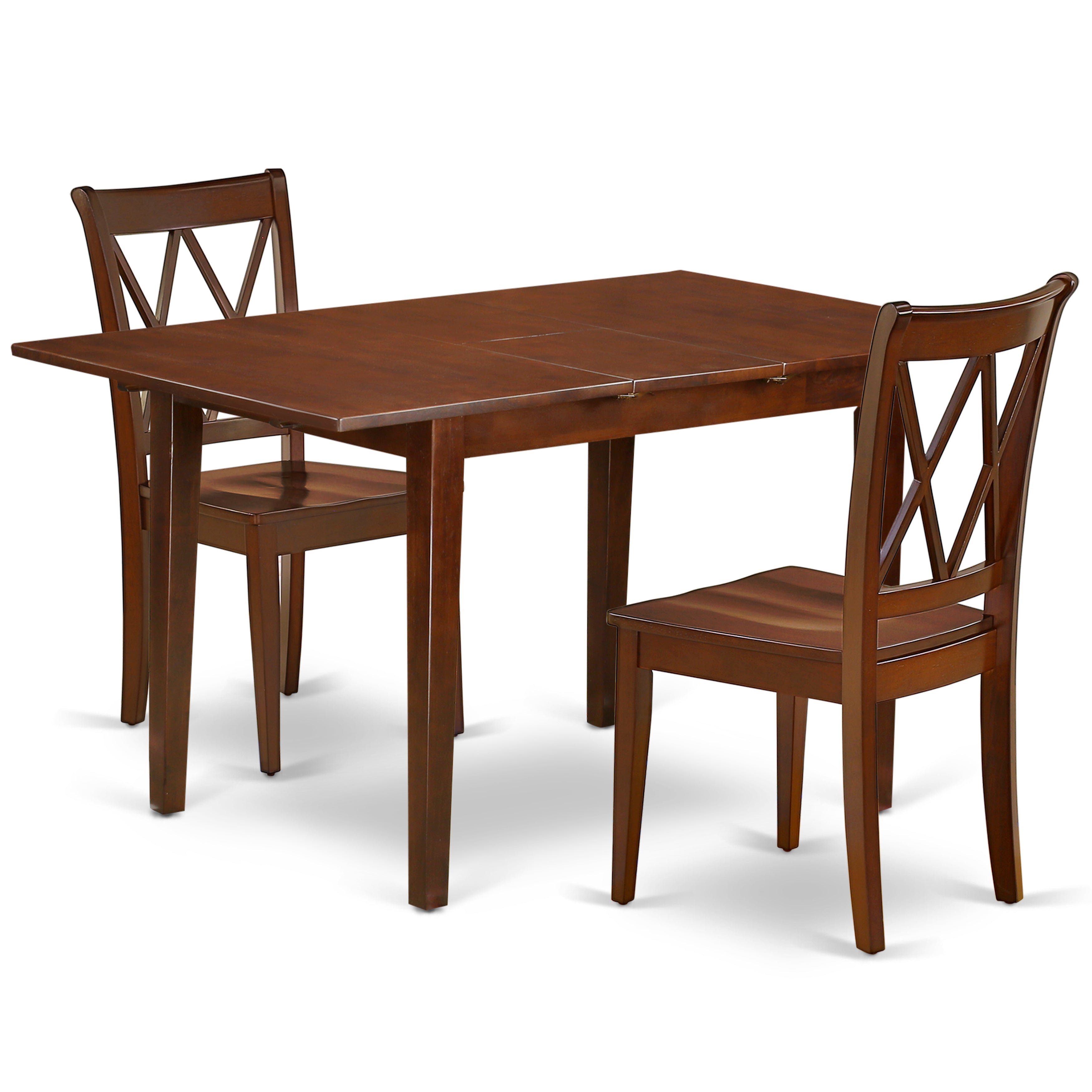 PSCL3-MAH-W 3PC Rectangular 48/60 inch Table with 12 In Leaf and 2 Double X back Chairs