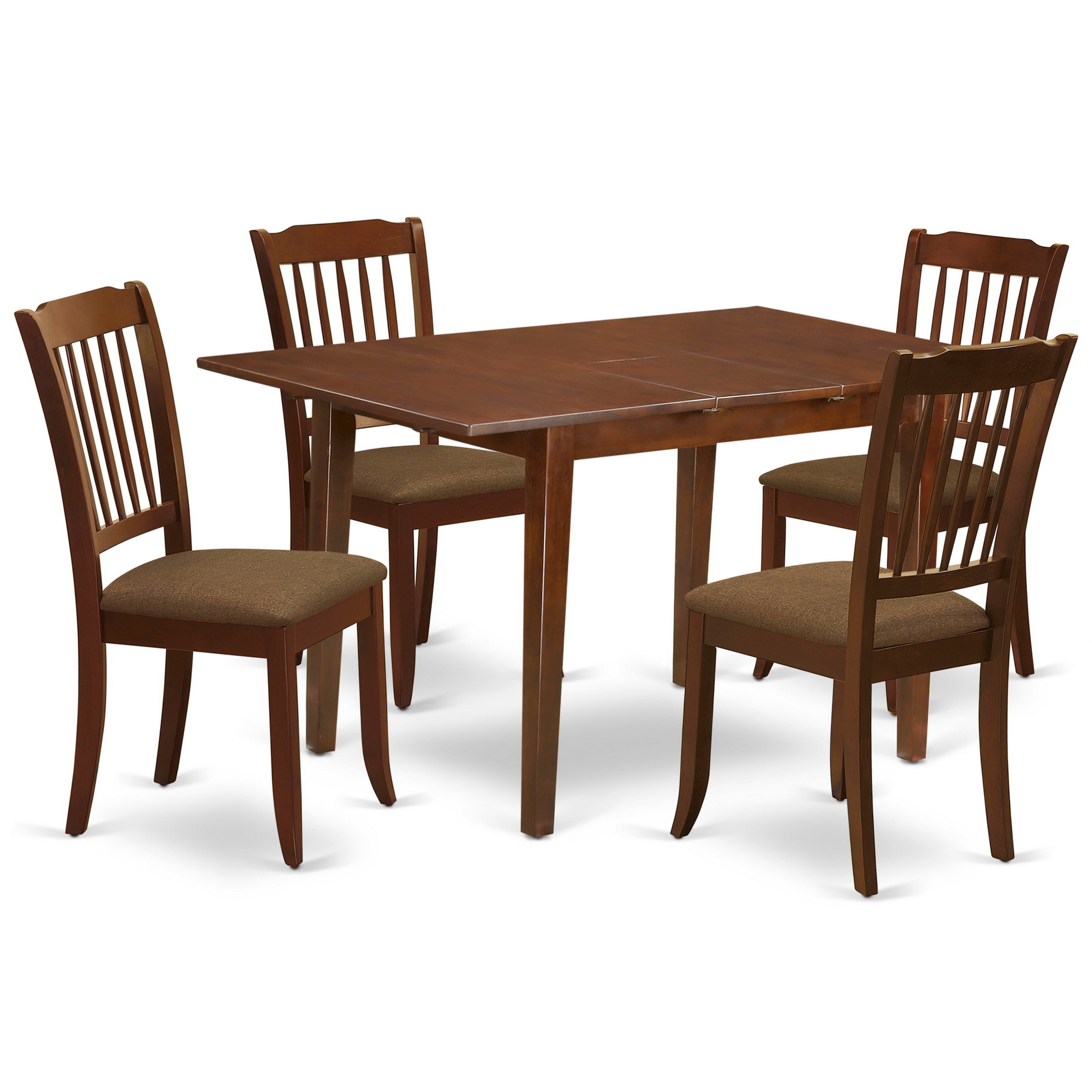 PSDA5-MAH-C 5Pc Dining Set Includes a Rectangle Dinette Table with Butterfly Leaf and Four Vertical Slatted Linen seat Kitchen Chairs, Linen White Finish