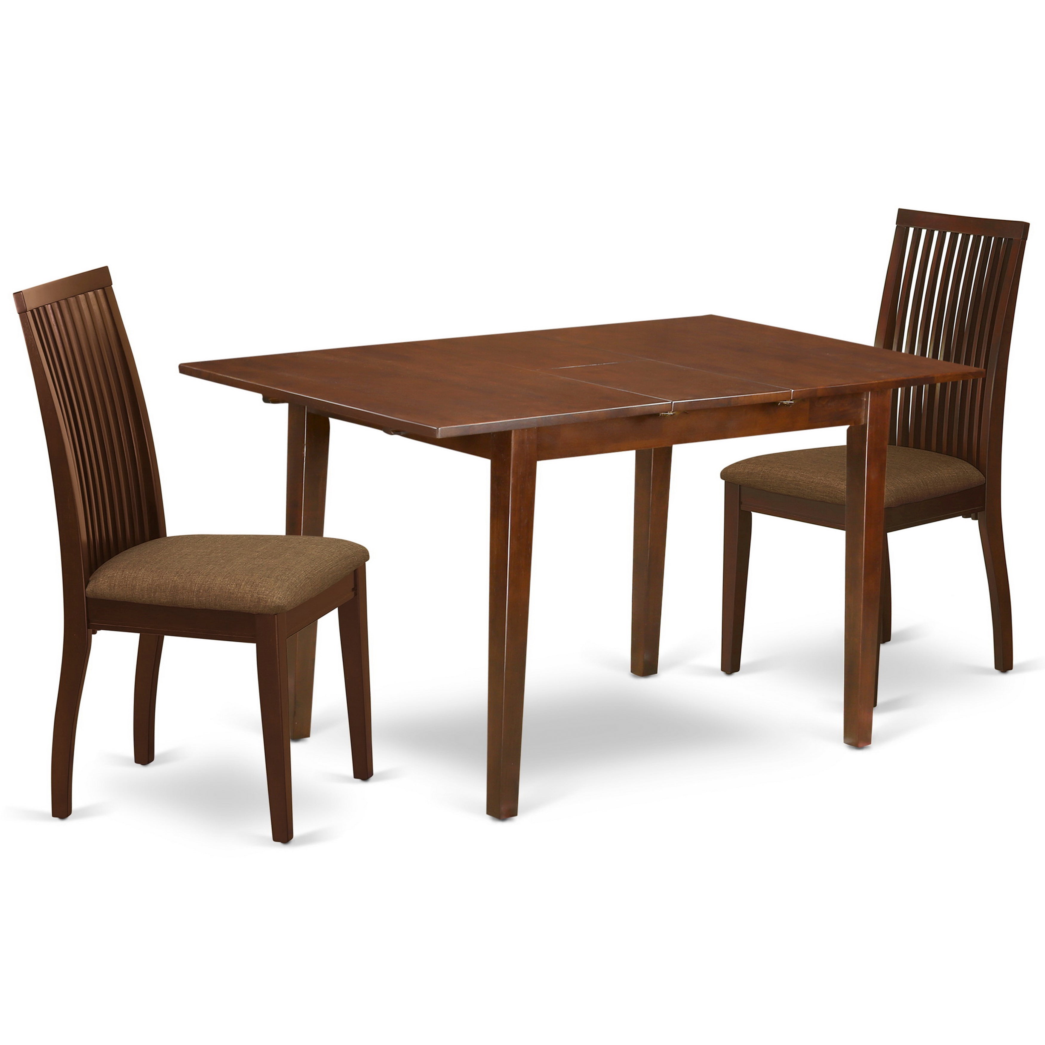 PSIP3-MAH-C 3Pc Dinette Set Includes a Rectangular Kitchen Table with Butterfly Leaf and Two Linen seat Dining Chairs, Mahogany Finish