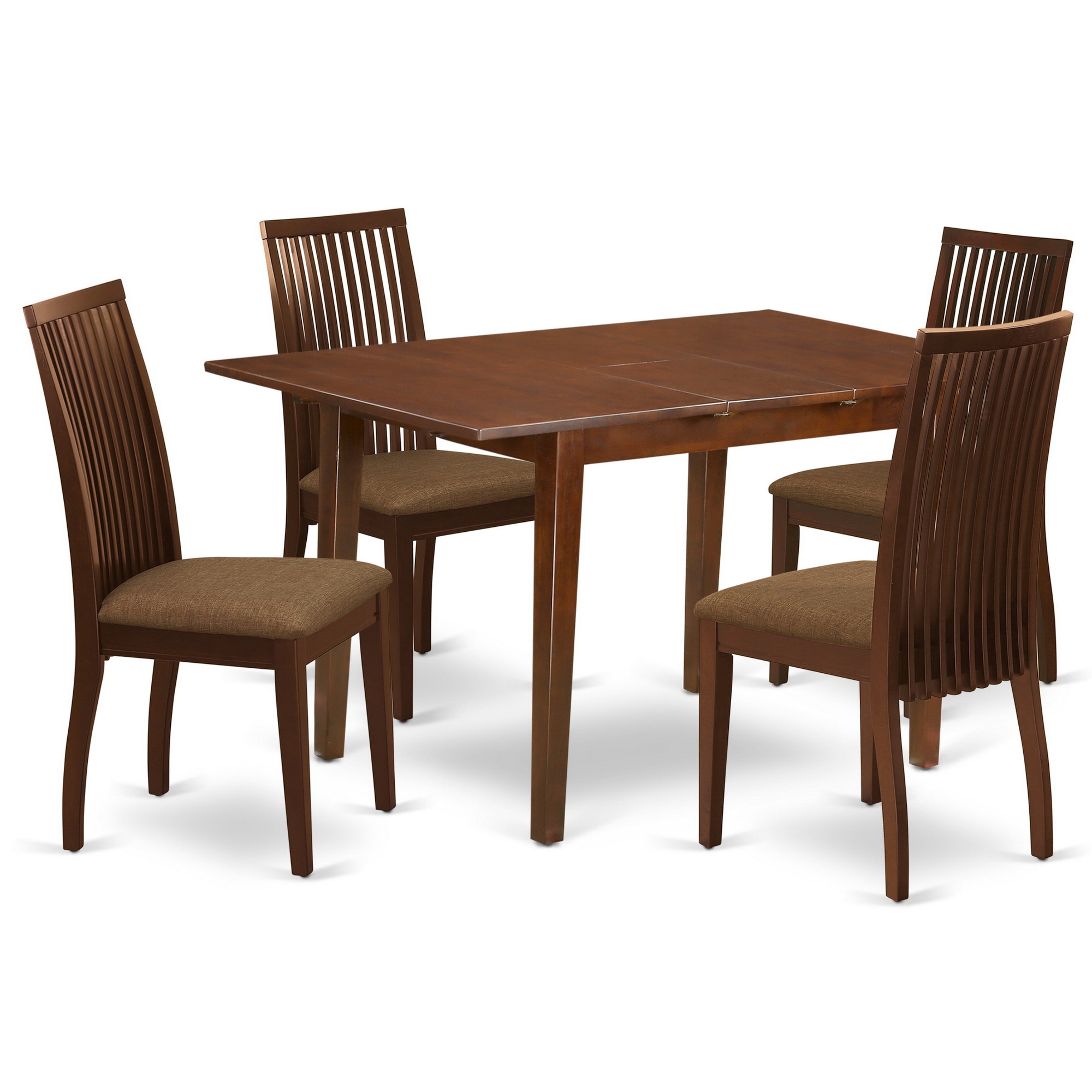 PSIP5-MAH-C 5Pc Dining Set Includes a Rectangle Dinette Table with Butterfly Leaf and Four Linen seat Dining Chairs, Mahogany Finish