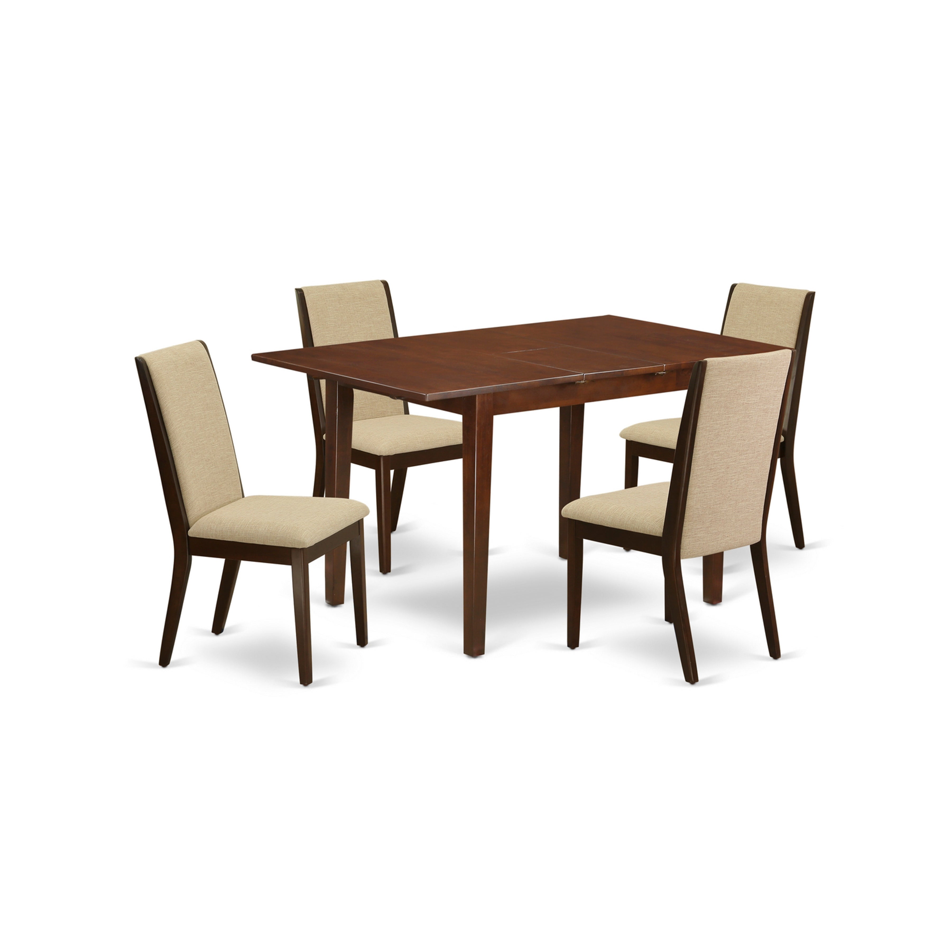 East West Furniture PSLA5-MAH-04 5-Piece dining table set- 4 upholstered dining chairs and Butterfly leaf table hardwood structure -High back & Mahogany Finish
