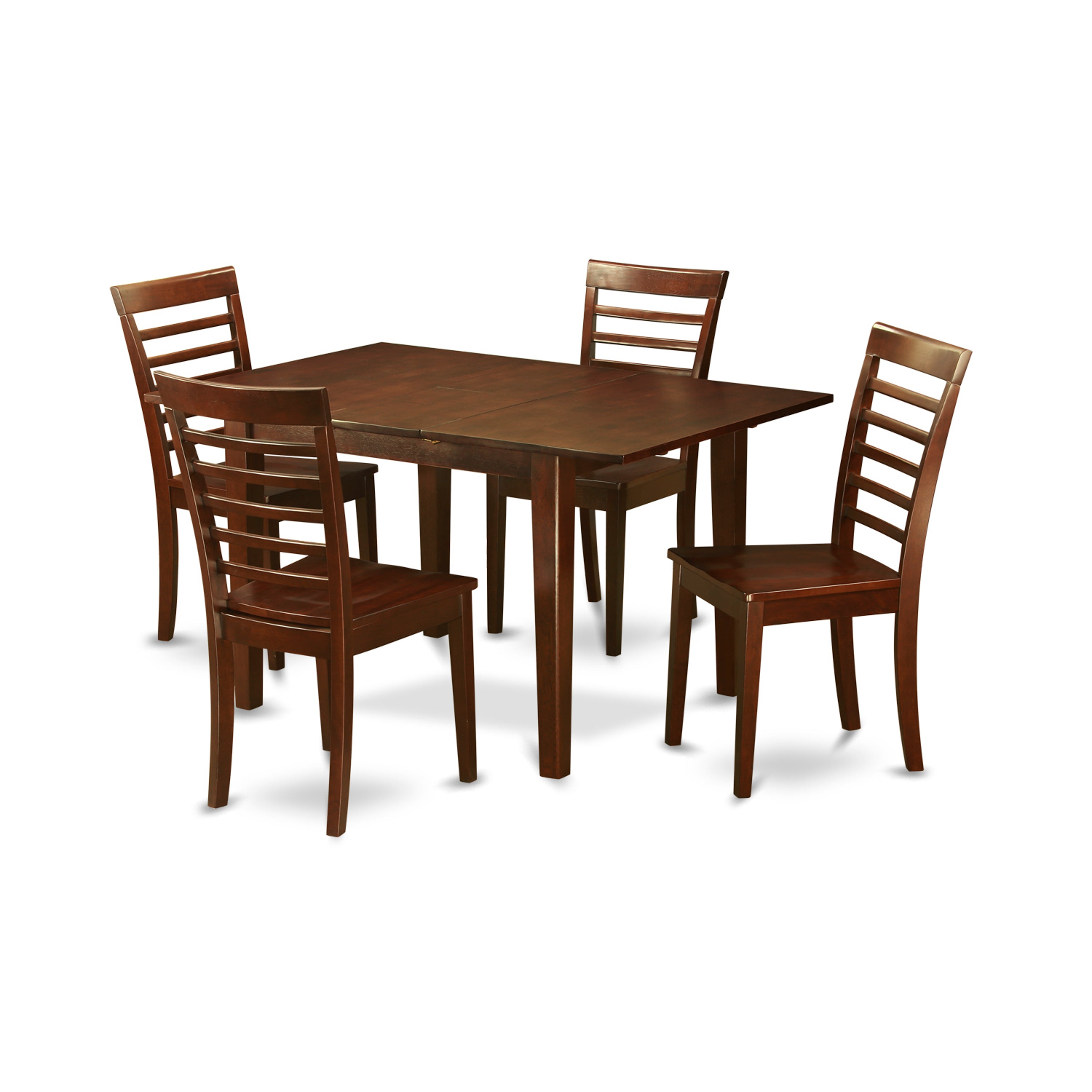El juego de comedor de 5 piezas East West Furniture PSML5-MAH-W incluye una mesa de cocina rectangular con diseño de hojas de mariposa y 4 sillas de comedor.
