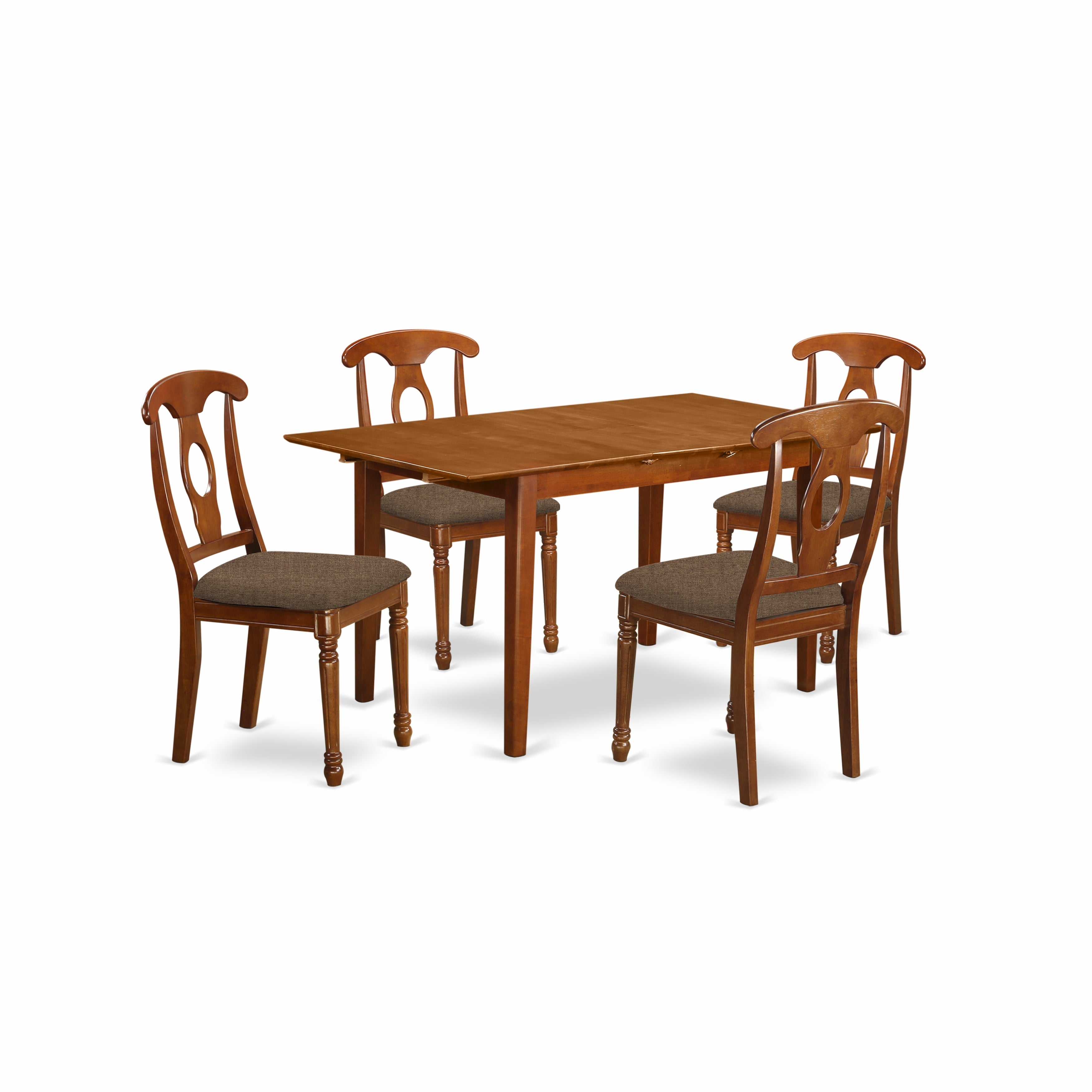 Juego de comedor East West Furniture PSNA5-SBR-C de 5 piezas para 4 personas. Incluye una mesa de comedor rectangular con diseño de hojas de mariposa y 4 sillas de comedor de cocina de tela de lino.